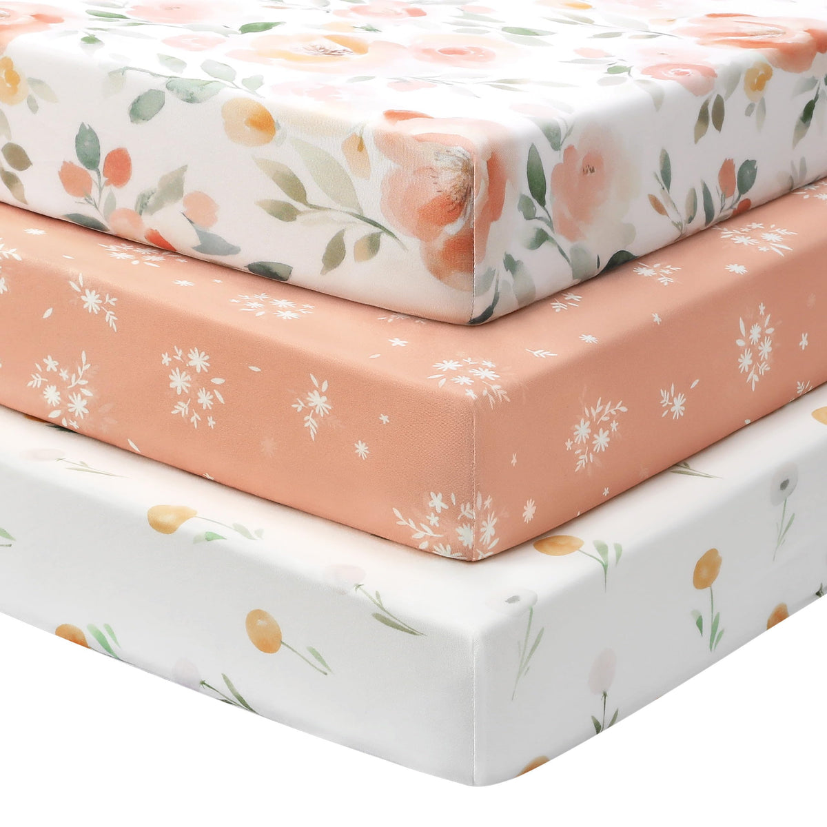 Next to Me Crib Sheets 85x51cm Fitted, 3 Pack Baby Cot Sheets, Ultral Soft & Silky Smooth Microfiber Bedside Crib Fitted Sheets Pink Rainbow