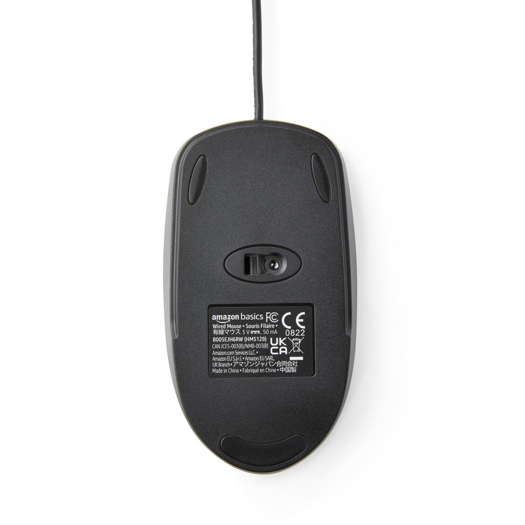 Amazon Basics Responsive and Precise 3-Button Wired USB Computer Mouse with Scrolling and Tracking, Single, Black