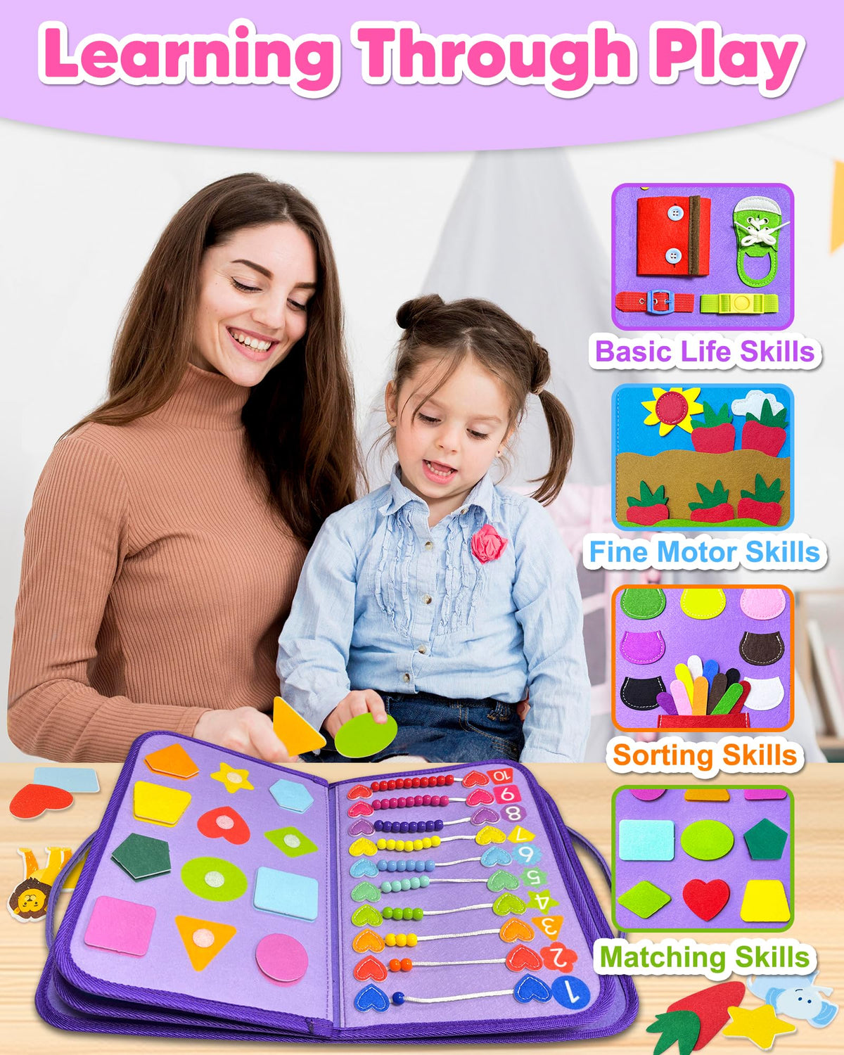 Exorany Busy Board Montessori Toys for Toddler Girl Birthday Gift Busy Book