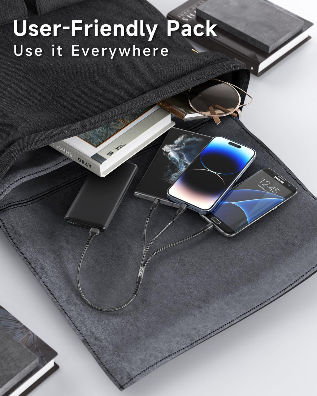 RAVIAD Multi Charger Cable, 3 in 1 Charger Cable 3A USB Fast Charging Cord