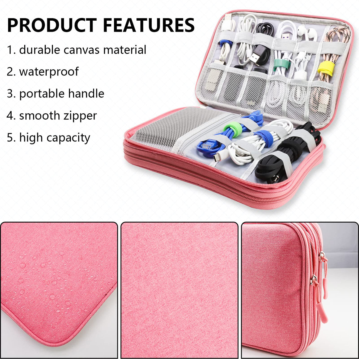 Teskyer Travel Cable Organiser Bag, Travel Essential, Black