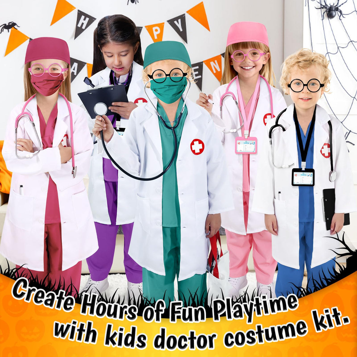 12 PCS Doctor Costume for Kids,Scrubs Nurse Costume for Girls Boys