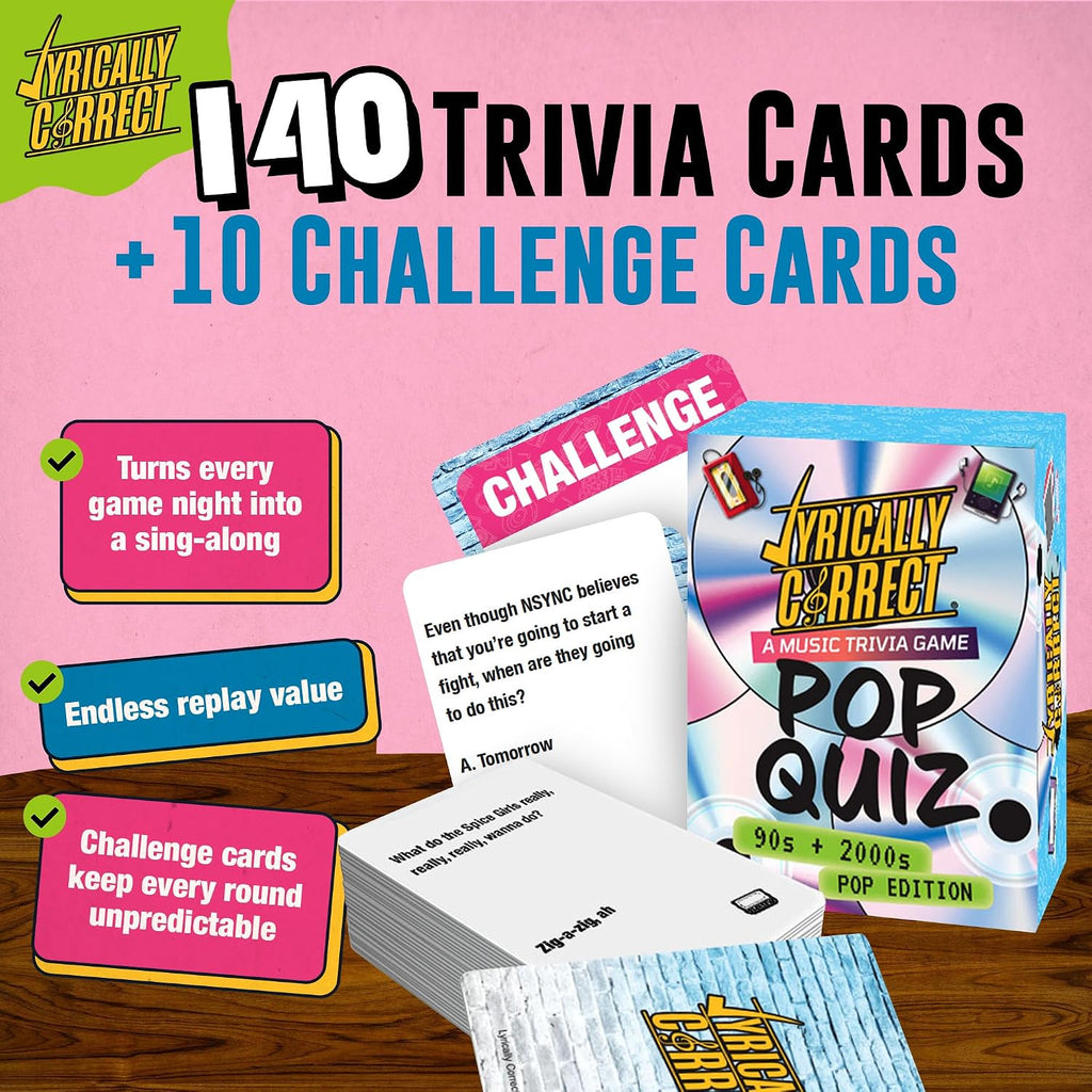 Lyrically Correct '90s & 2000s Pop Edition – Music Trivia Family Card Game
