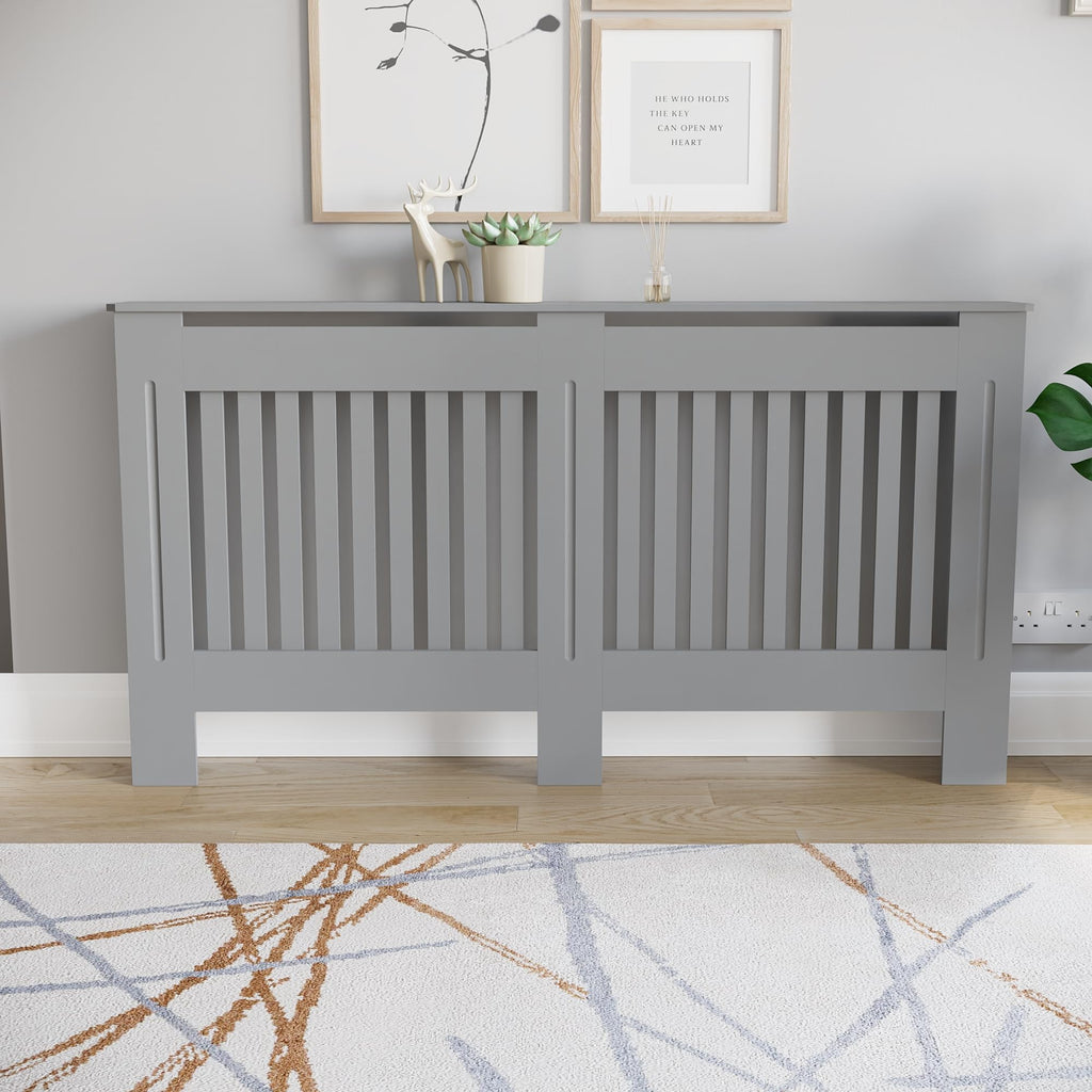 Vida Designs Chelsea Radiator Cover White - Medium - Modern Vertical Slat Design For Optimal Heat Circulation - H82xW111xD19cm - Painted MDF Cabinet Ideal For Living Room & Hallway