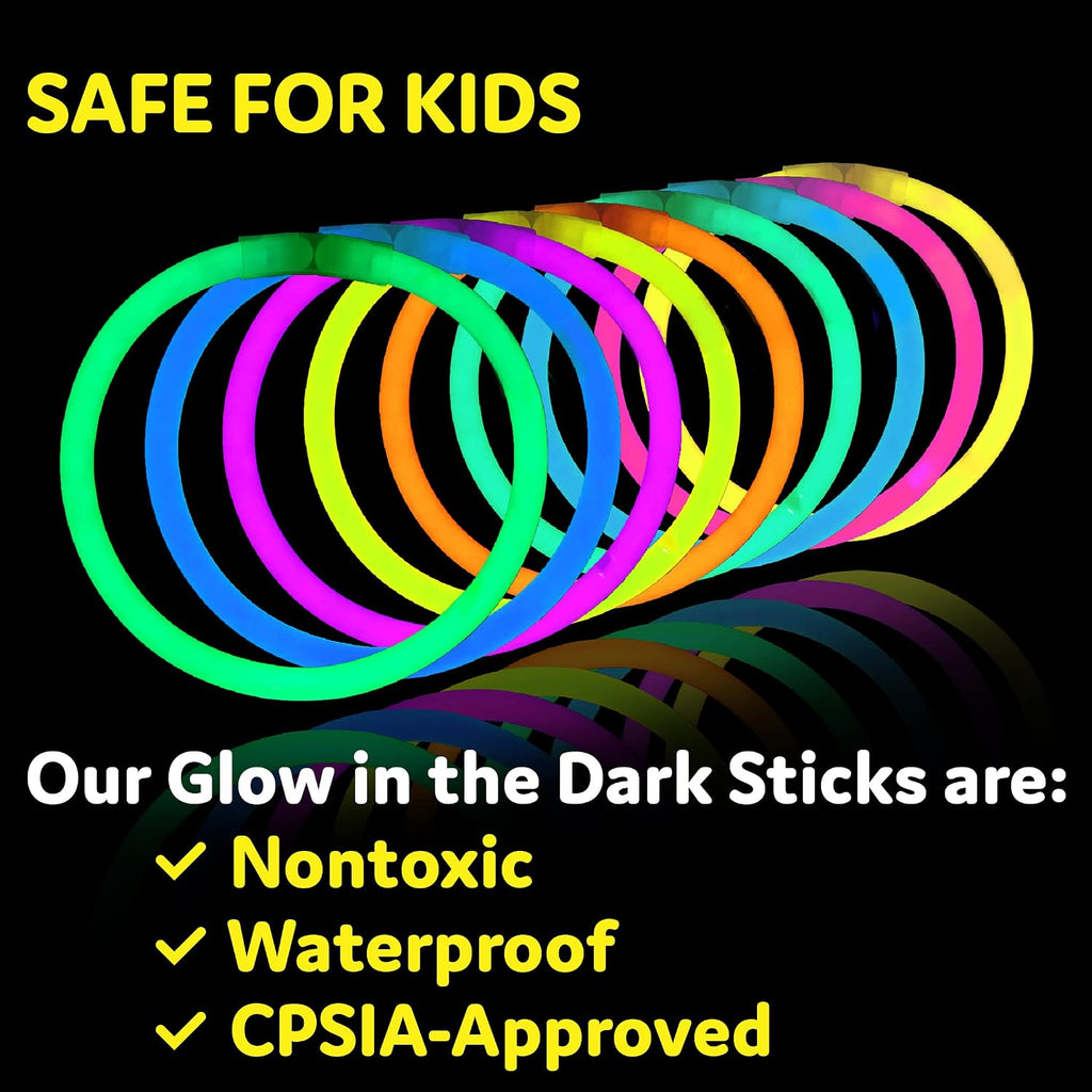 PartySticks Glow Sticks Halloween Party Supplies 100pk - 8 Inch Glow in the Dark Light Up Sticks Party Favors, Glow Party Decorations, Neon Party Glow Necklaces and Glow Bracelets with Connectors
