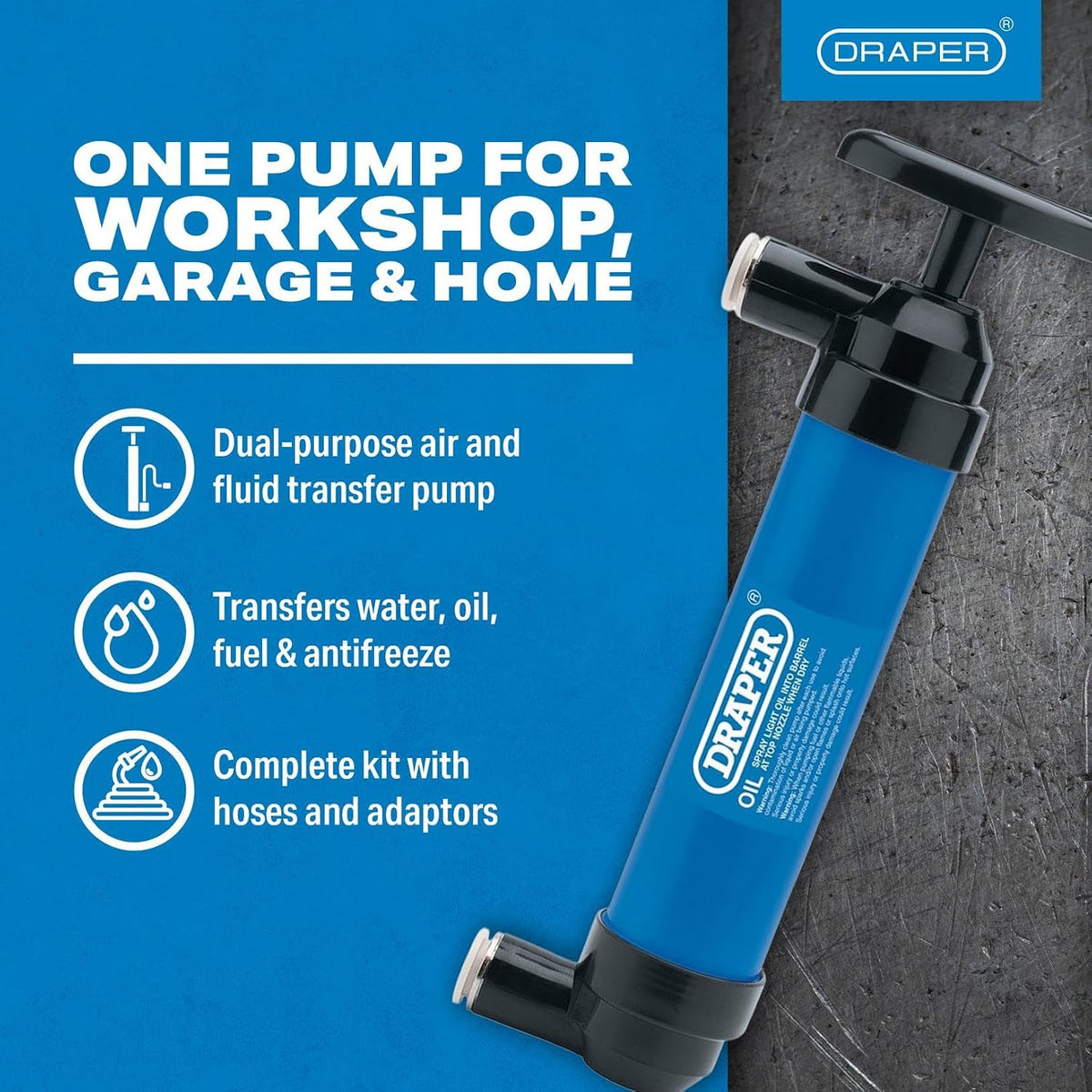 Draper Tools Multi-Use Fuel Transfer Pump Kit, Dual Fluid & Air Pump