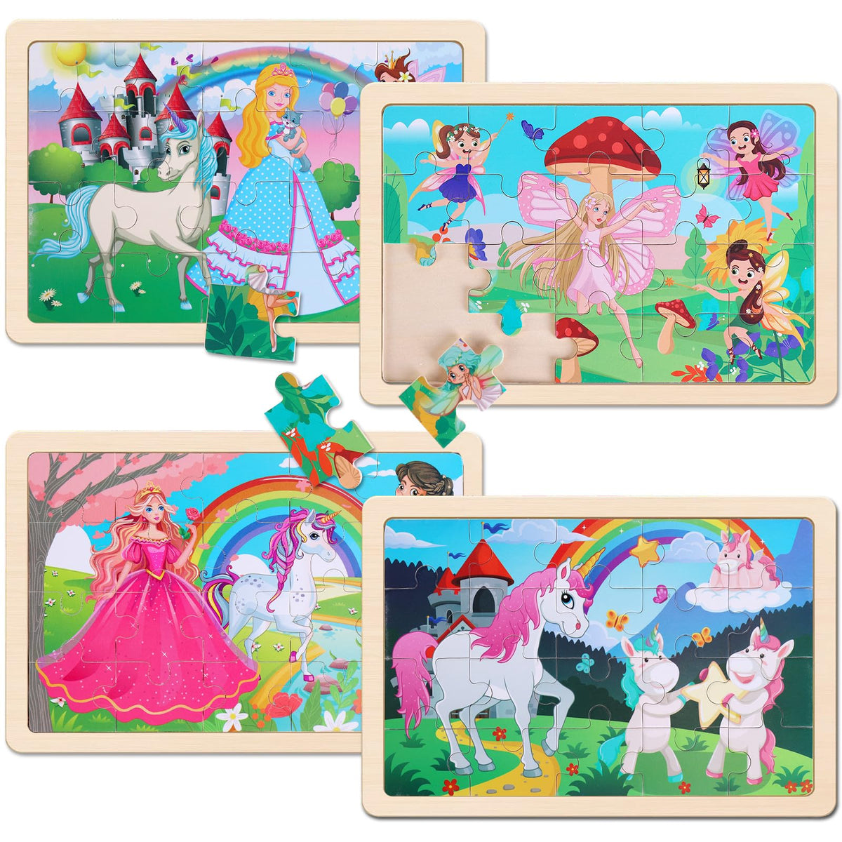 Wooden Puzzles Dinosaur Toys for Kids Ages 3-5, Set of 4 Packs with 20-Piece Wood Jigsaw Puzzles, Preschool Educational Brain Teaser Boards for Boys and Girls 3 4 5 6 Years Old