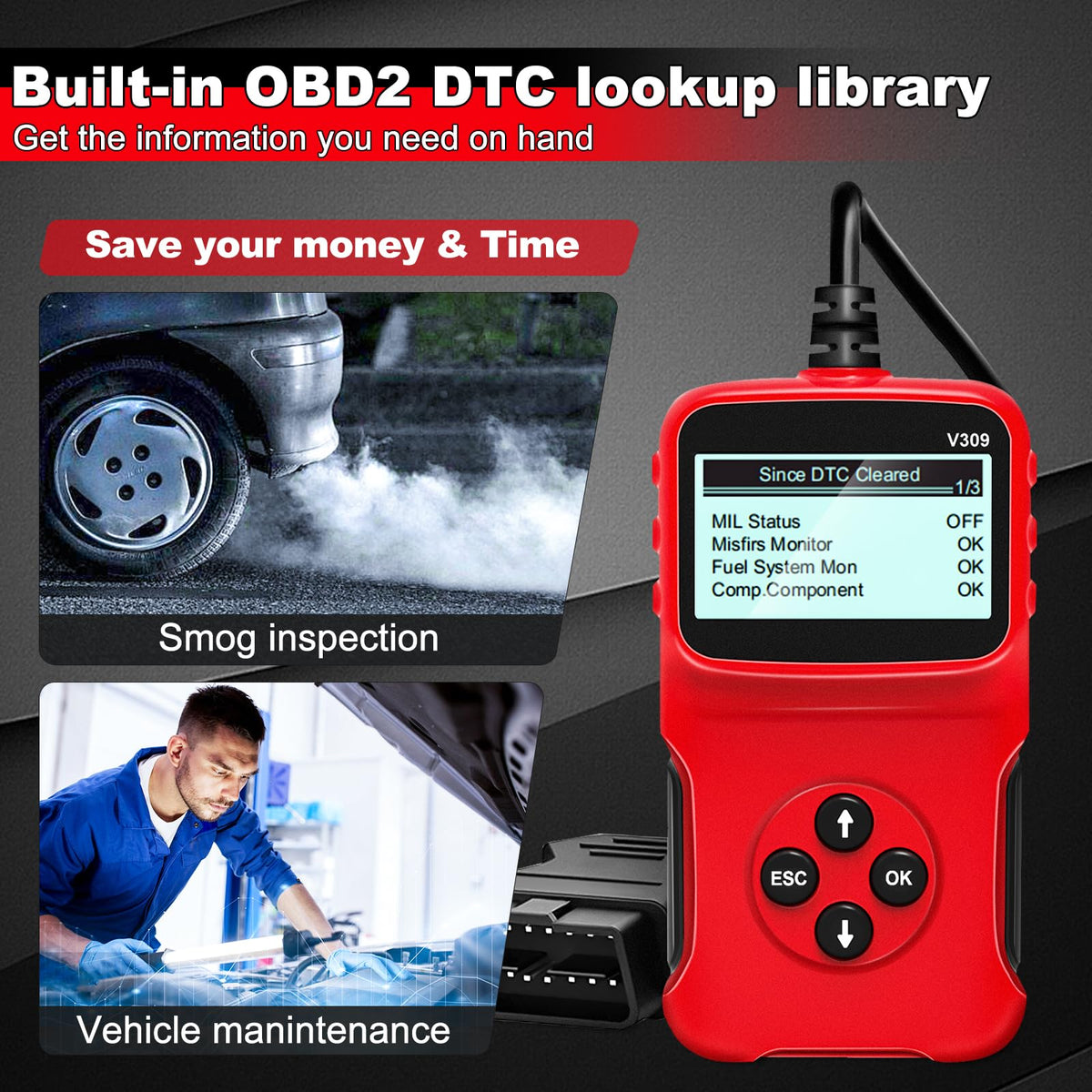 OBD2 Scanner Car Engine Fault Code Reader Wired, V302 OBDII Scan Tool
