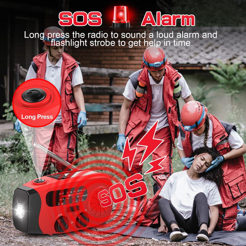Wind Up Radio, Solar Emergency Radio, Portable Hand Crank Radio, AM/FM Radio with LED Torch, 2000mAh Rechargeable Power Bank, SOS Alarm, USB Phone Charger, Emergency for Camping Hiking (Light Orange)