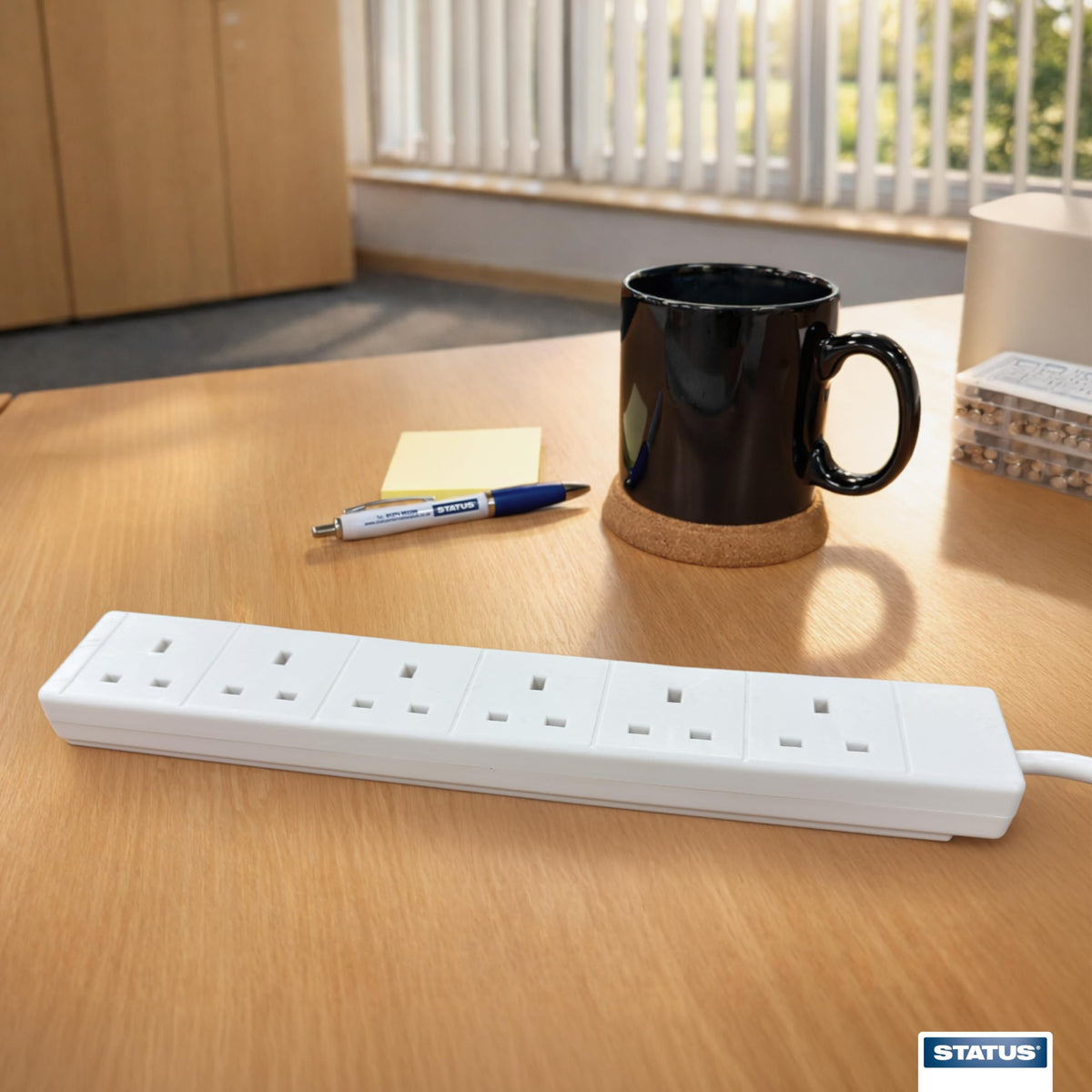 STATUS 4 Socket Extension Lead, 2m Black 13A Power Strip for Home or Office Use (S4W2MBL1PK4)