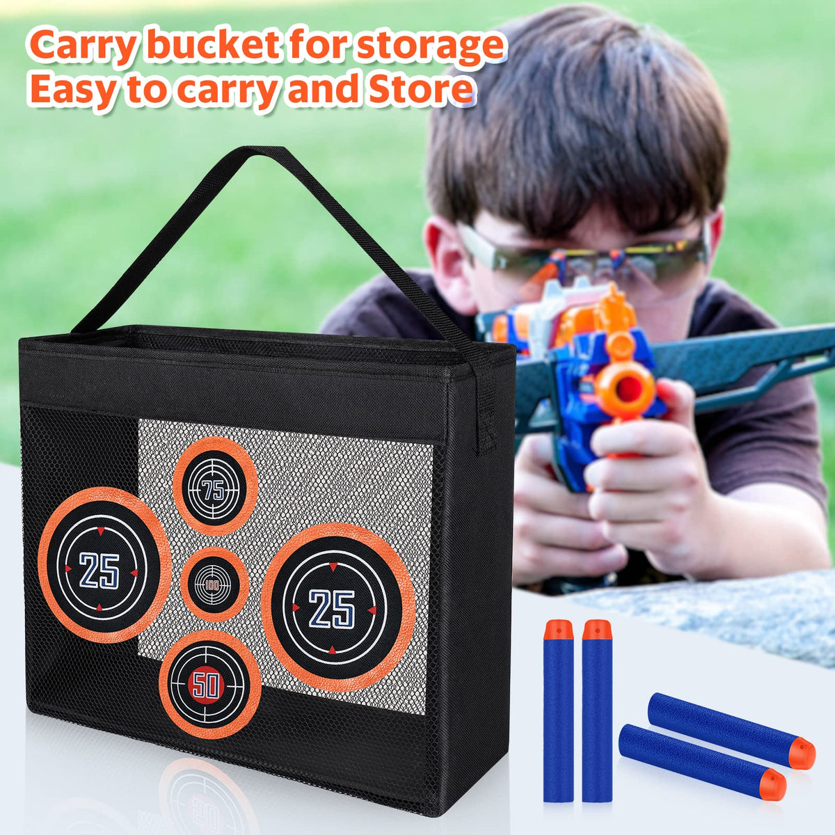 Pokiiulk Refill Darts Bullets Compatible with Nerf Guns N-Strike Elite Series, 300PCS Refill Darts Premium Foam Bullets Pack with Portable Storage Bucket