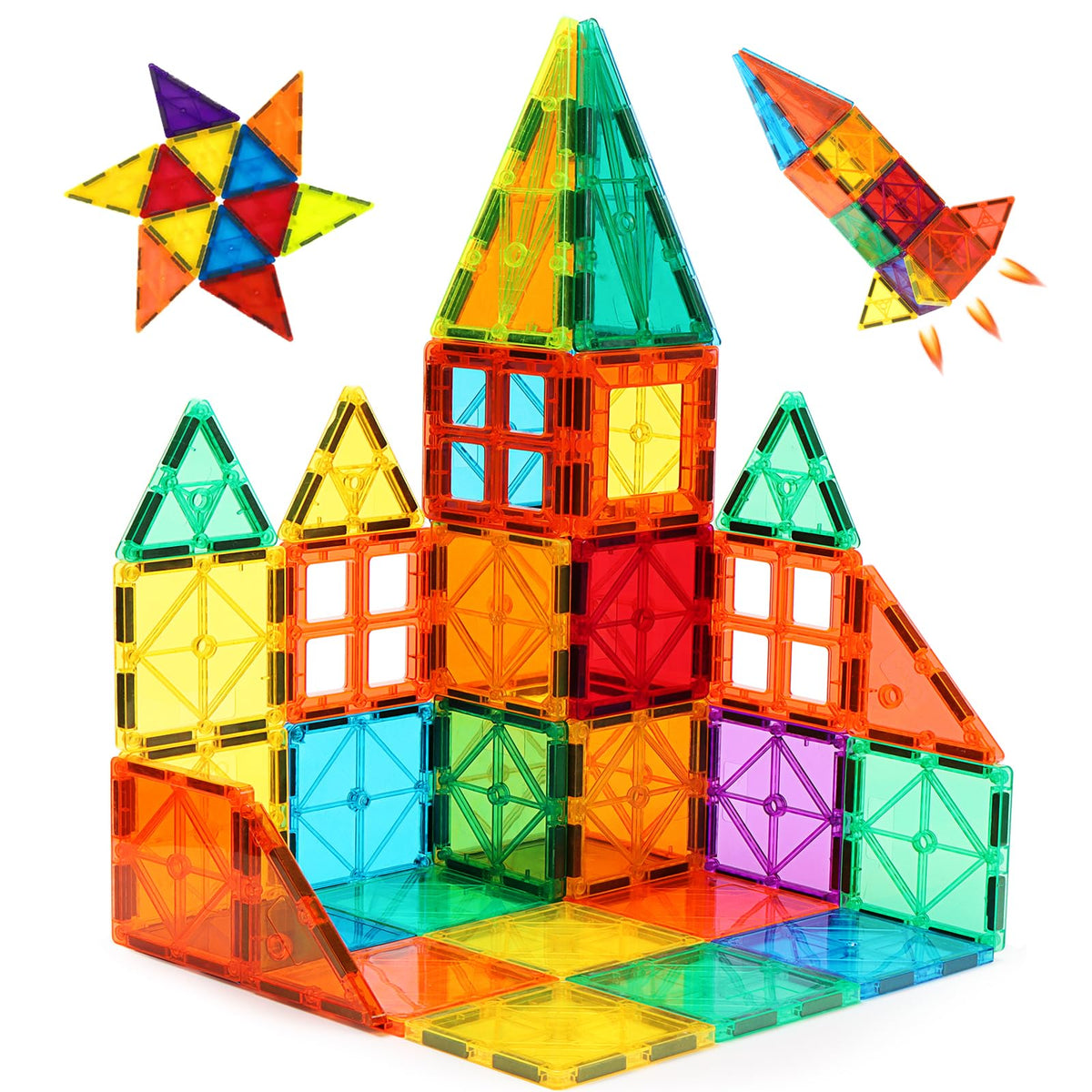 FNJO Mini Magnetic Tiles, 60PCS STEM Building Blocks Toy for Kids