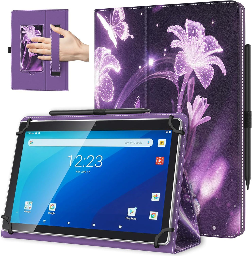 TiMOVO Universal Case for 10.1 Inch Android Tablet, Flowers on Purple
