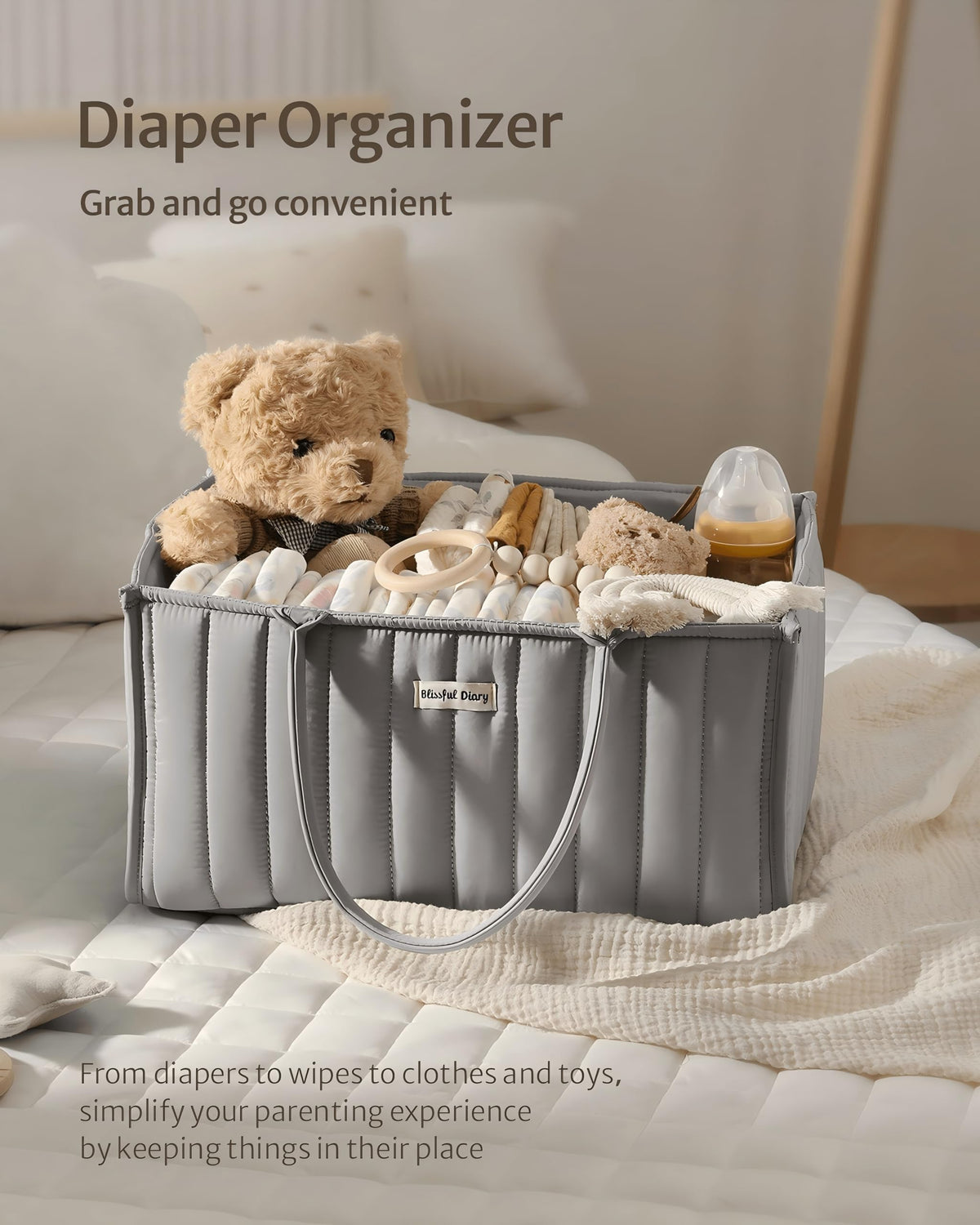 Blissful Diary Nappy Caddy Organiser, Baby Diaper Caddy for Nappy Station, Stylish Storage Basket for Newborn Essentials, Baby Shower Gifts for Girl or Boy, Sage Green