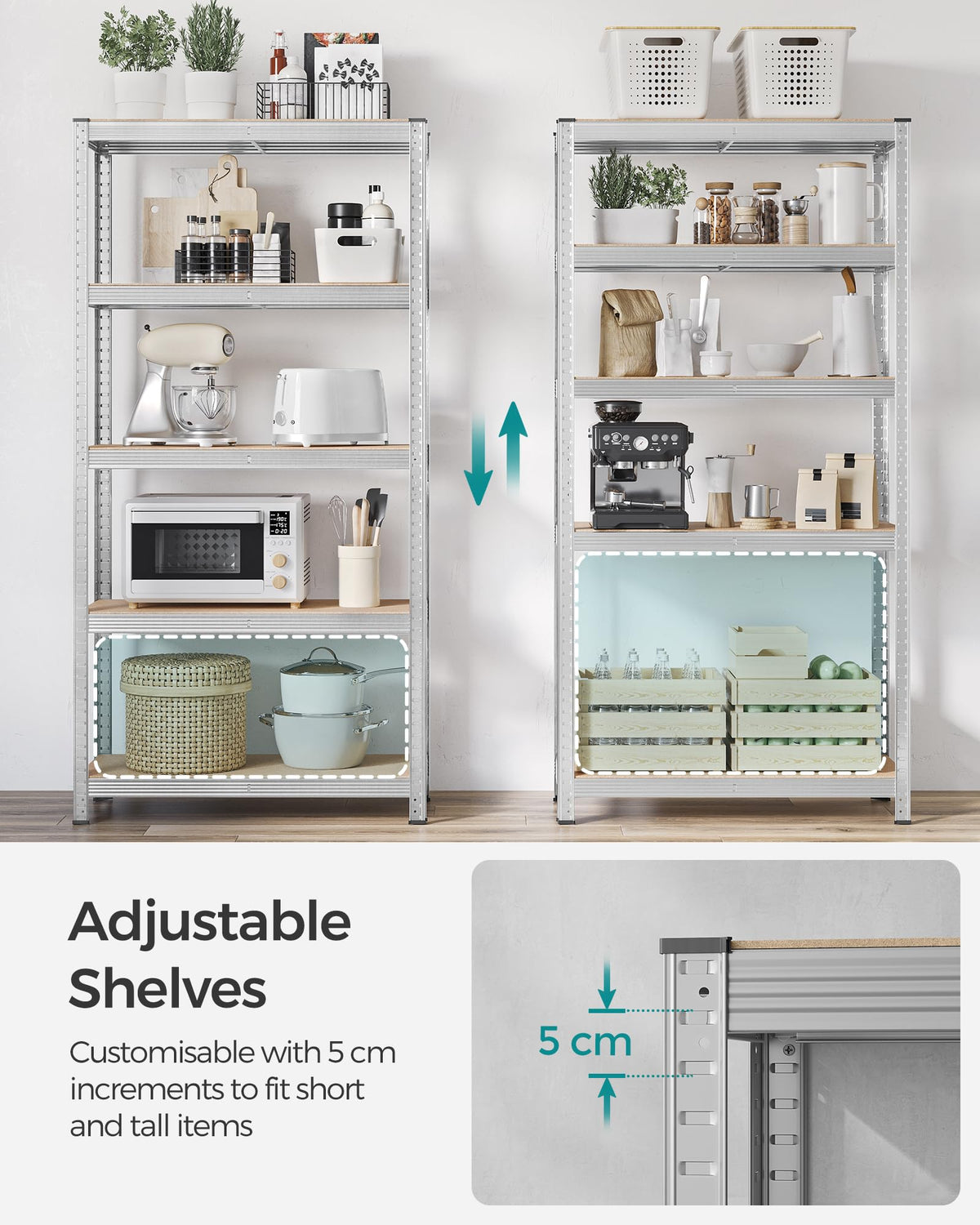 SONGMICS 5-Tier Heavy-Duty Shelving Units, Set of 2, Boltless Assembly