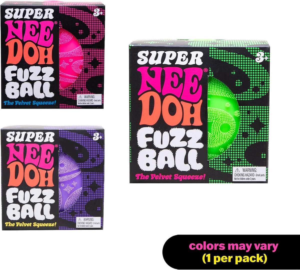 Schylling Super NeeDoh Fuzzball Stress Ball Fidget Toy - Huge 4.5" in Diameter - Jumbo Squishy Squeezy Fun - Colors Assorted (1 Per Pack)