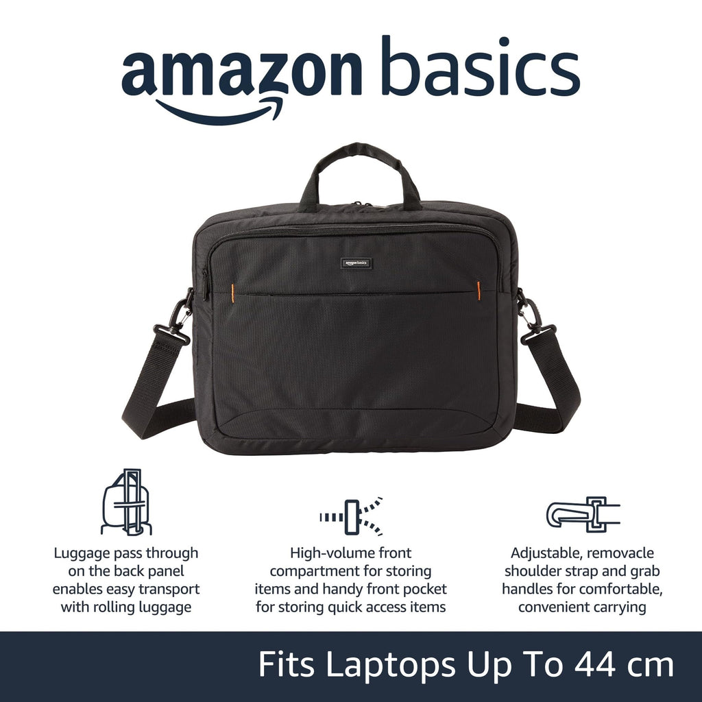 Amazon Basics Laptop Shoulder Bag, Slim 15.6 inch, Black, 1-Pack