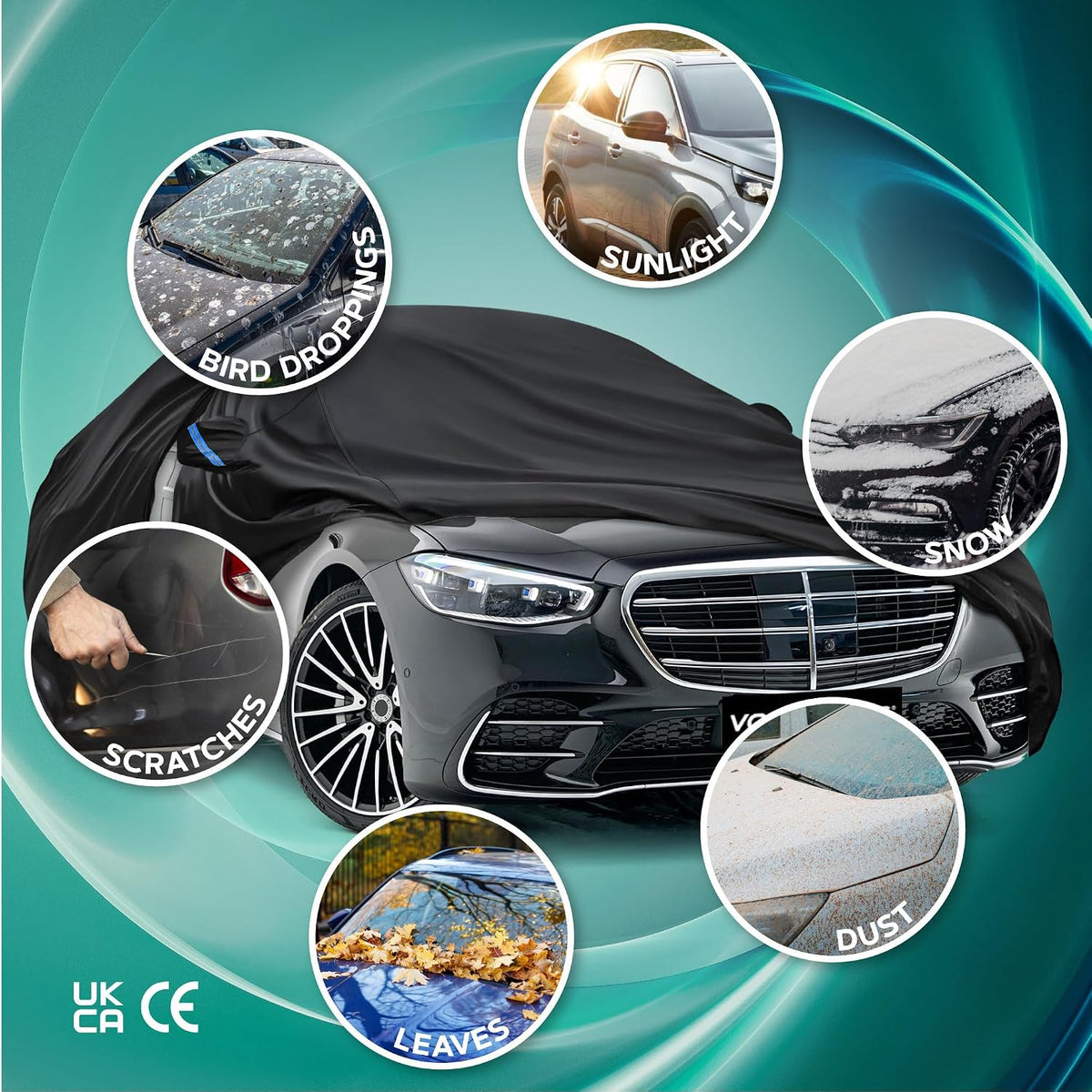 VORSPRUNG® Universal Car Cover(4 Sizes)| Driver Side Zip | Waterproof All Weather| Snow/Sun/Wind Proof |UV Protection Outdoor | Full Fitted |Length 487-530cm | Large Saloons, Executive & Estate Cars