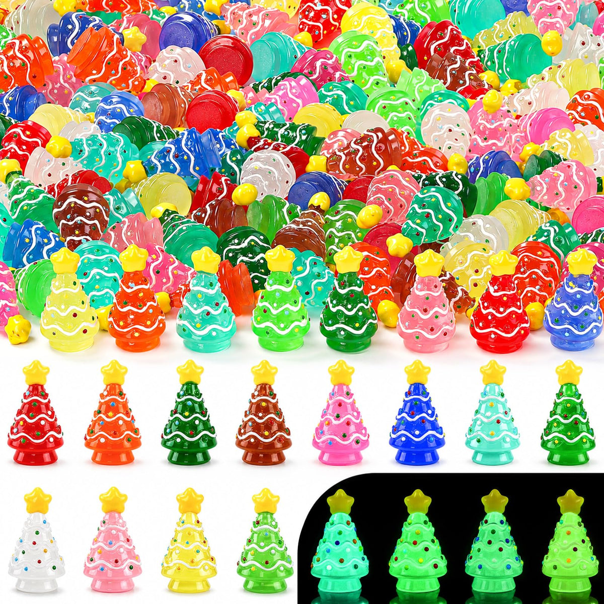 DIYDEC 24pcs Luminous Christmas Mini Resin Tree Figures Toys