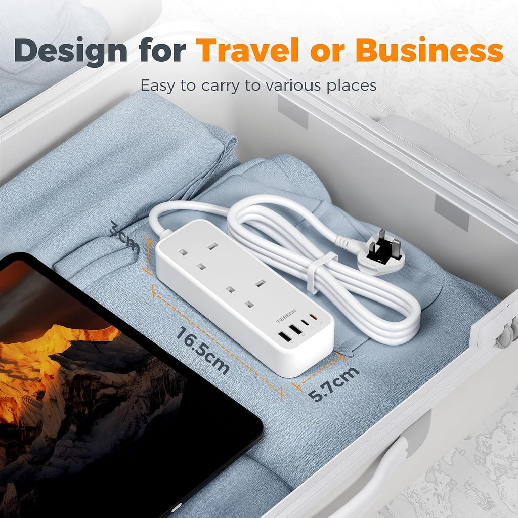 TESSAN 1.5M Extension Lead with PD 20W USB C Charger (4 USB Slots)