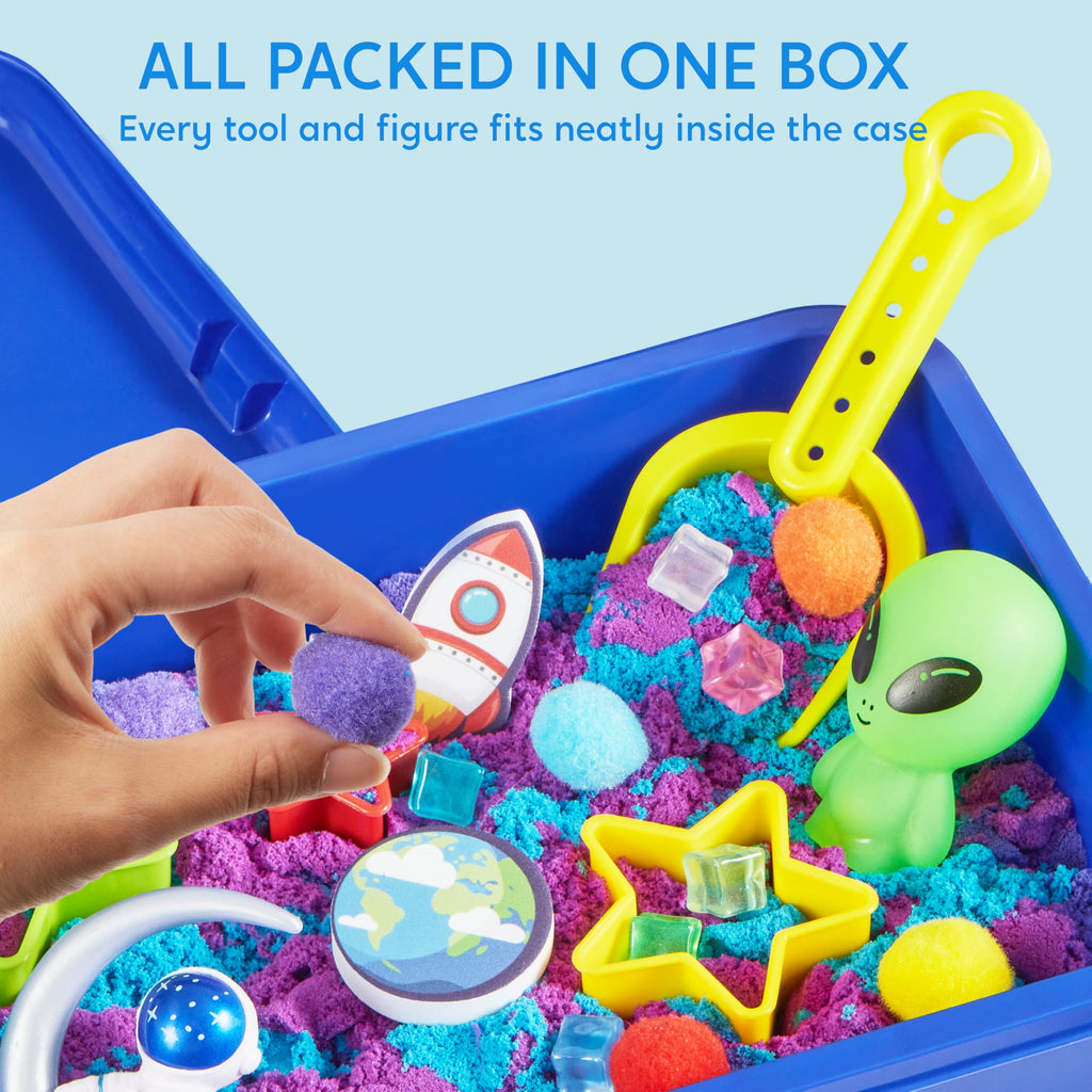 JOVA Klever Kits Construction Sensory Bin for Kids with Glow in The Dark Stones, Sandbox with Lid Castle Building kit, Preschool Learning Activities Gifts for Boys Girls Age 3+