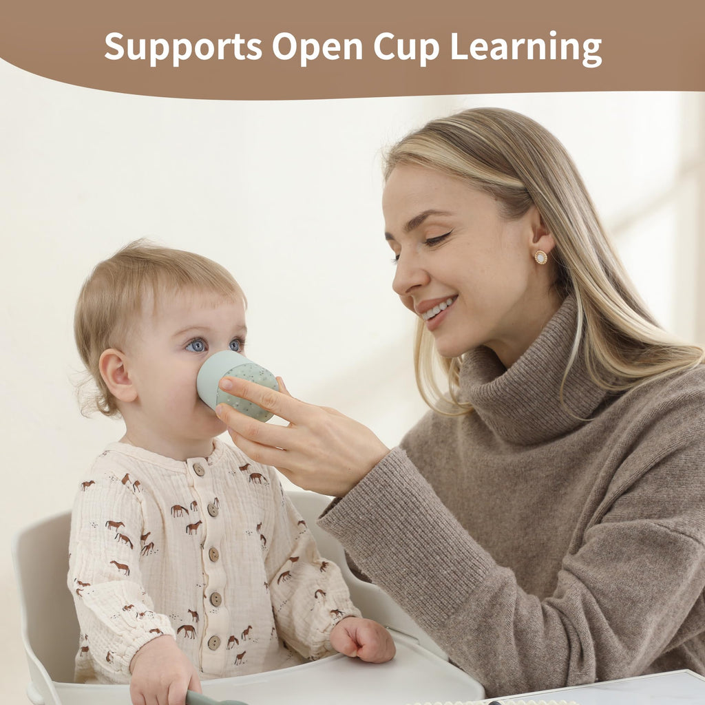 Moonkie Baby Cup | Silicone Open Cup Baby from 6 Months | Weighted Base (Anti-Tip) | BPA Free | Capacity Markings | 60ml (Mint)