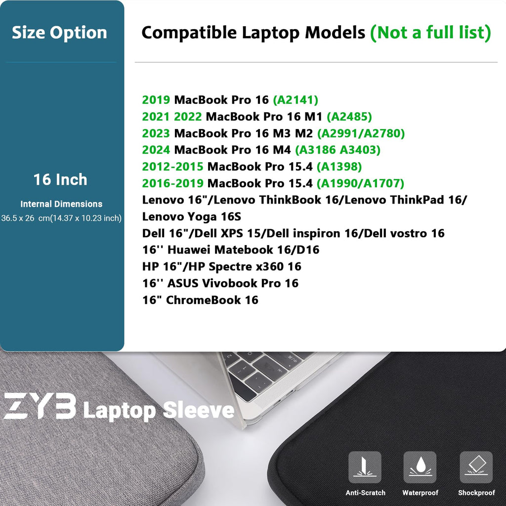 ZYB 16 Inch Laptop Sleeve Case,Shockproof Waterproof Notebook Case 16 Inch for 2021-2026 MacBook Pro 16 M5 M4 M3 M2 M1,16" Laptop Lenovo ThinkBook/IdeaPad HP Dell ASUS Acer Chromebook etc-Haze Blue