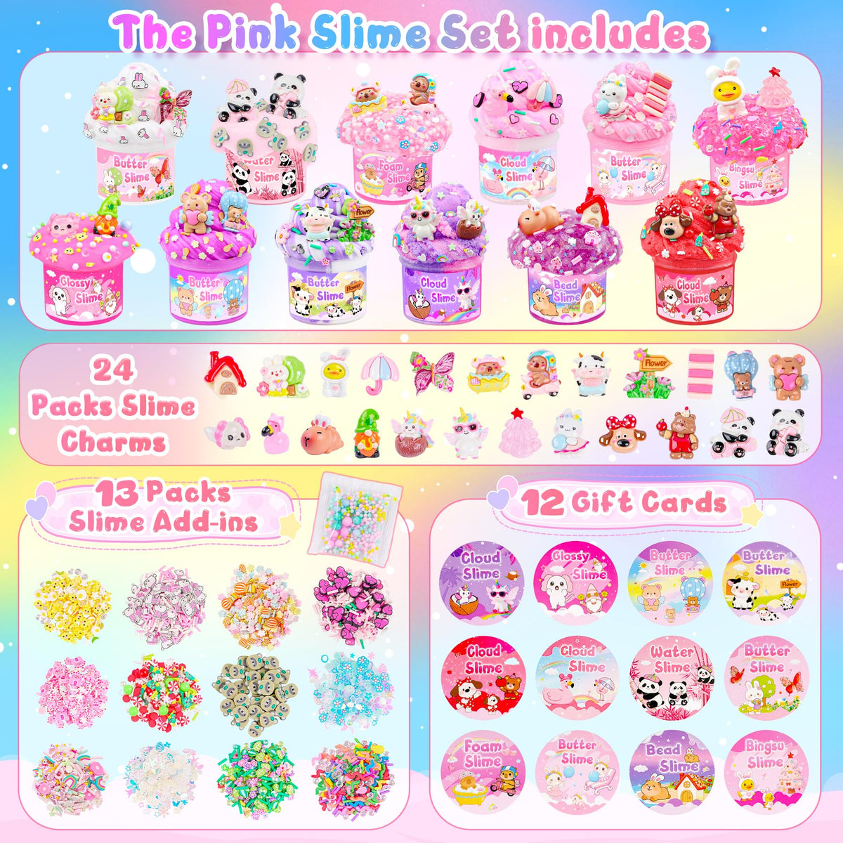 6-Pack Pink Slime Kit for Girls, Cloud Butter Squishy Birthday Gift Set