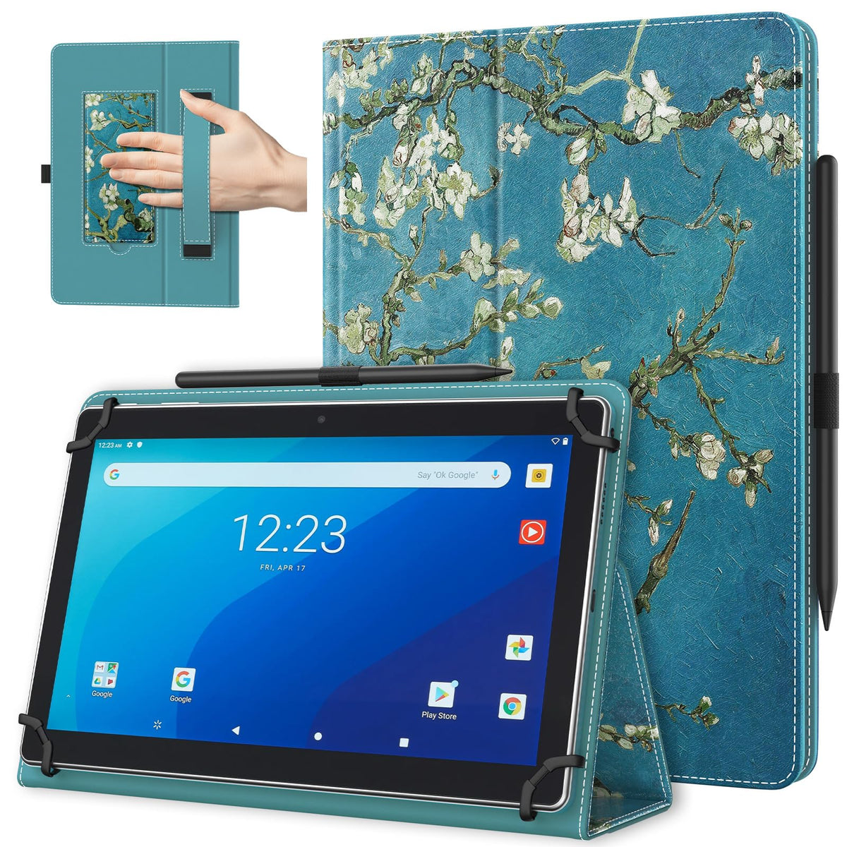 TiMOVO Universal Case for 10.1 Inch Android Tablet, Flowers on Purple