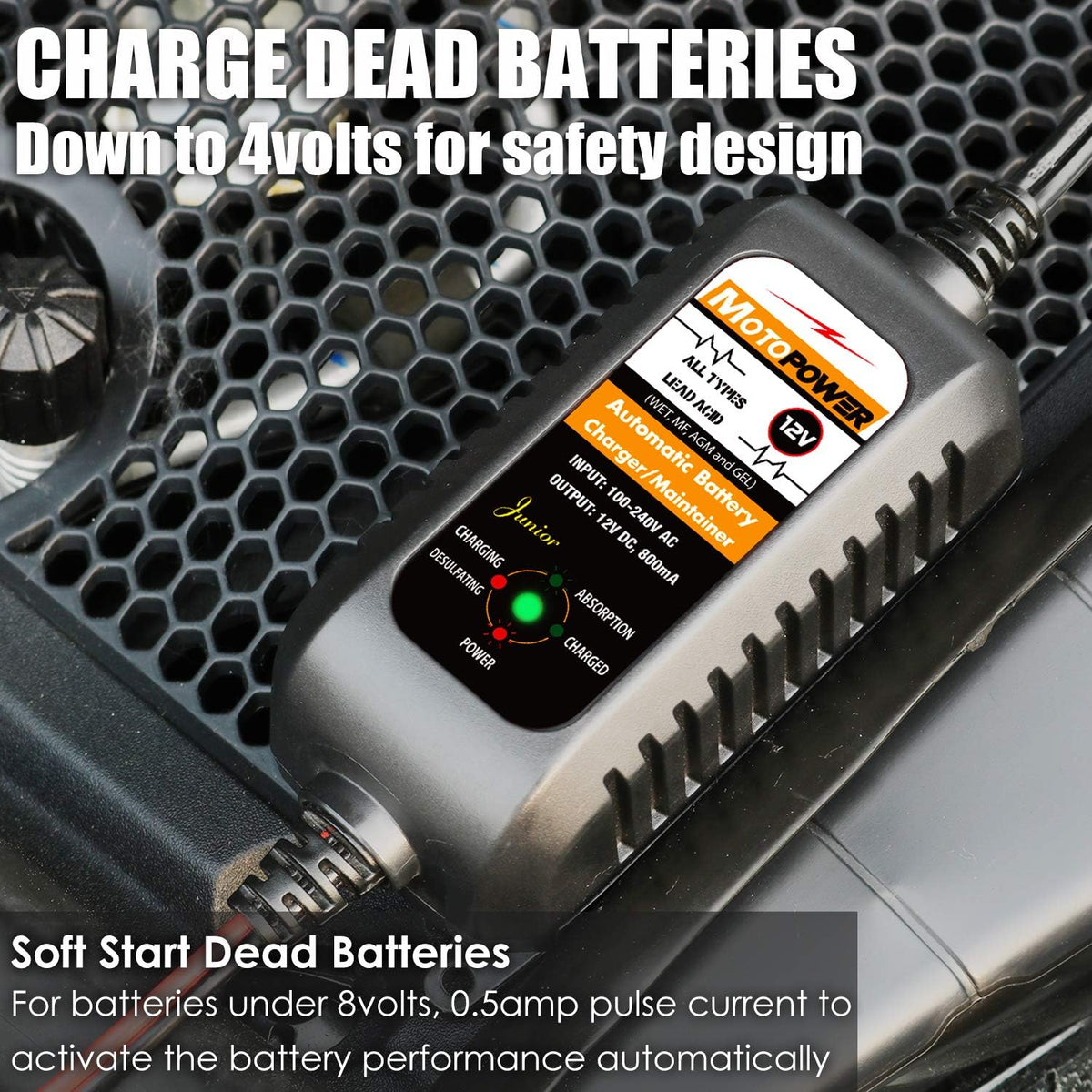 MOTOPOWER MP00205A 12V 800mA Fully Automatic Battery Charger/Maintainer - UK Plug