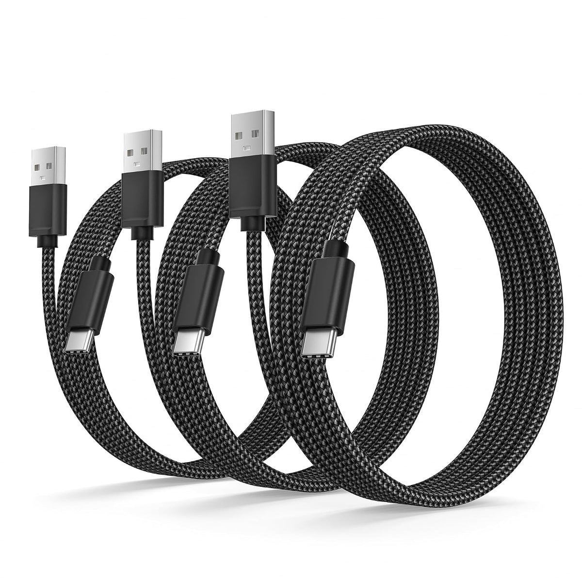 BASESAILOR USB A to USB C Charger Cable 3Pack 0.5/1/2M Black