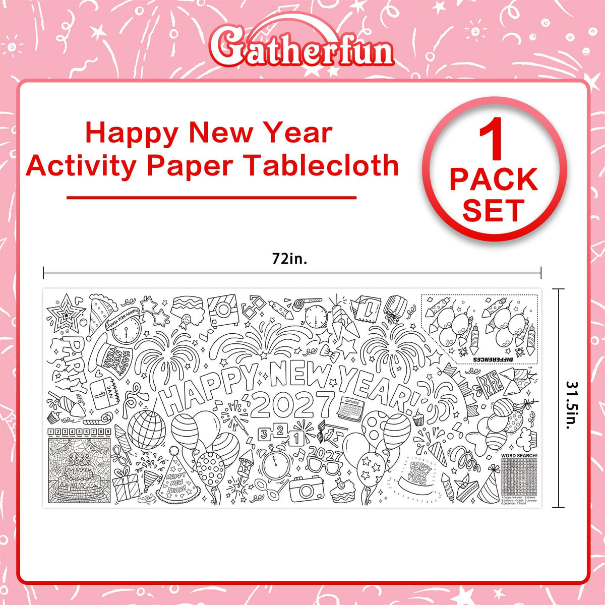 Gatherfun Ramadan Activity Poster & Home Decor - 31.5 x 72 Coloring Banner/Table Cover for Eid Mubarak Decoration, for School Parties & Ramadan Decoration