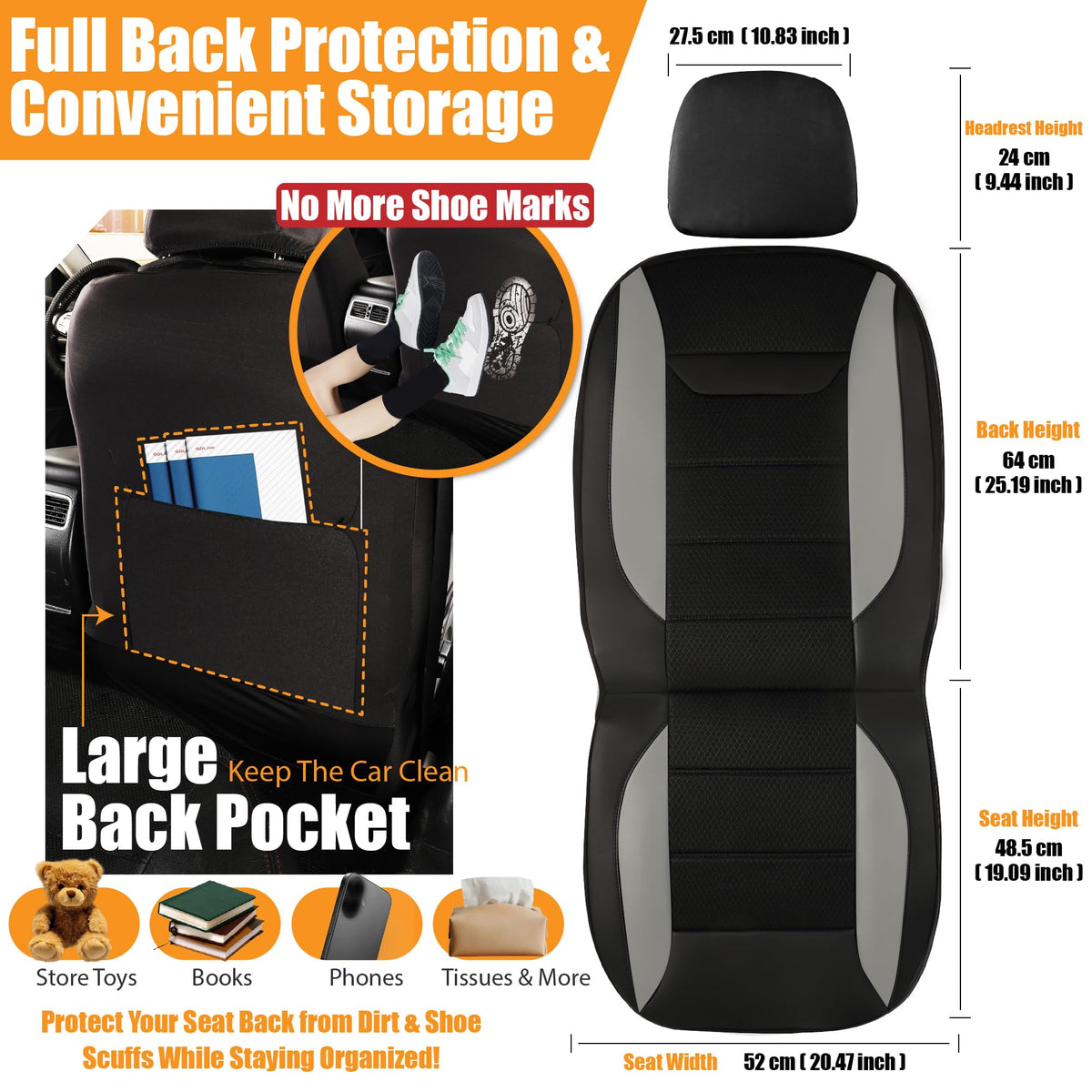 kingphenix 2 Pack Front Leather Car Seat Covers with Memory Foam
