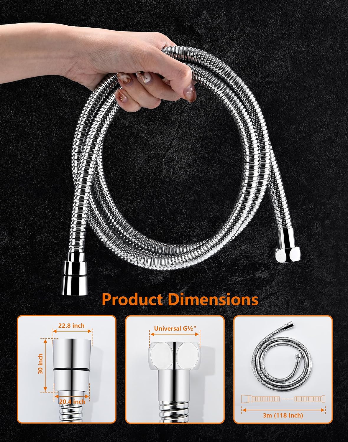 Shower Hose 3m, GRIFEMA G851-30 Stainless Steel Shower Pipe, Anti-Kink