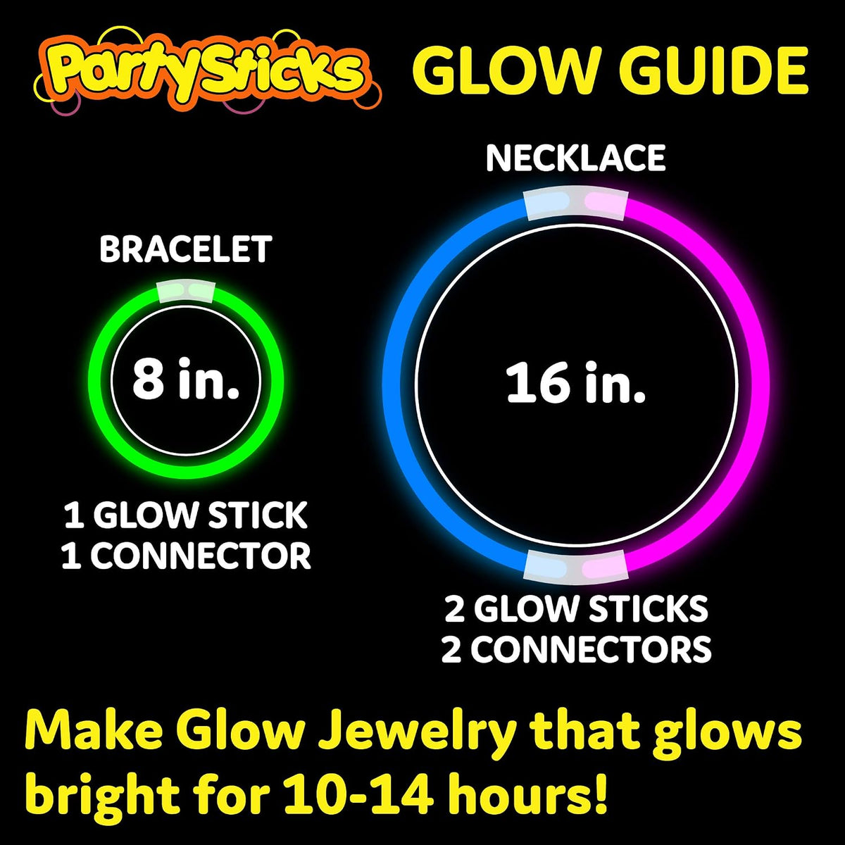 PartySticks Glow Sticks Halloween Party Supplies 100pk - 8 Inch Glow in the Dark Light Up Sticks Party Favors, Glow Party Decorations, Neon Party Glow Necklaces and Glow Bracelets with Connectors