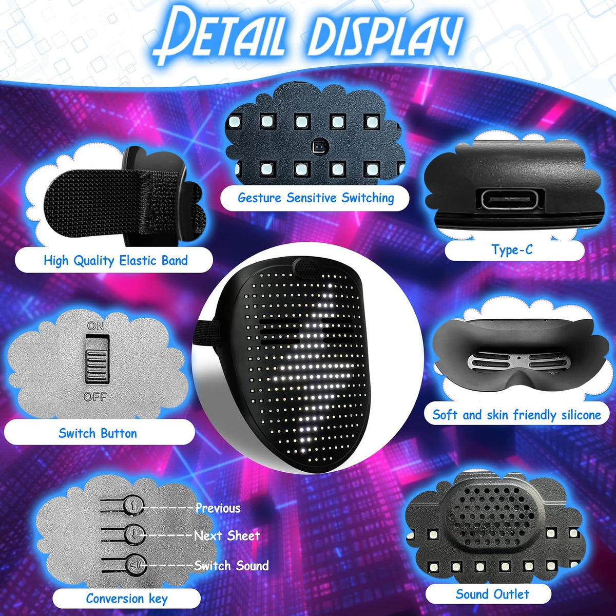 Depointer Life LED Mask Face-Transforming Light up Mask Cool Gifts for Boys