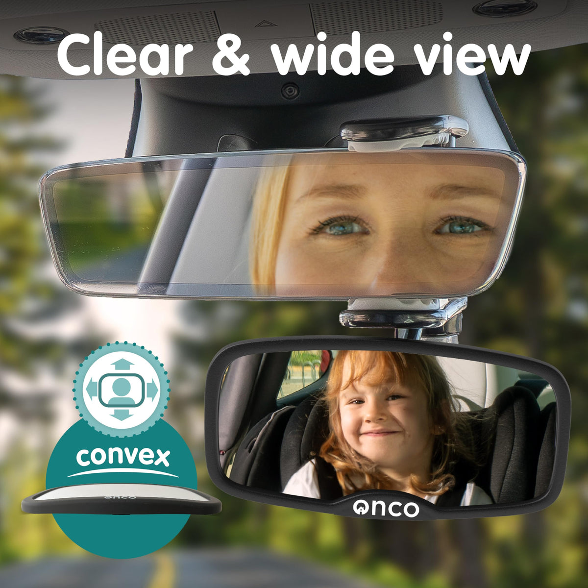 Onco Baby Car Mirror - Award-Winning, Shatterproof & Shakeproof [Black]