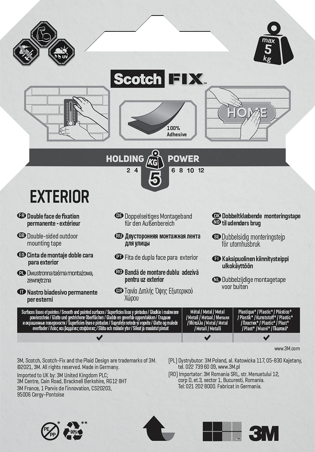 Scotch-Fix Double-Sided Extreme Exterior Mounting Tape, 19mm x 1,5m - For Outdoor Extreme Use, Weather Resistant, Permanent Tape, 100% Adhesive, 3M Advanced Technology - Holds up to 10kg