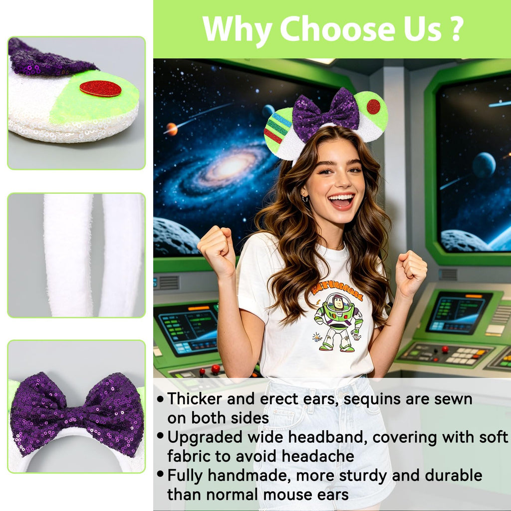 UNSPAZ Mouse Ears Headbands, Sequin Mouse Ears for Women Girls Boys, Shiny Bow Headband for Cosplay Costume Party Decorations Hair Accessories (Polka Dots)