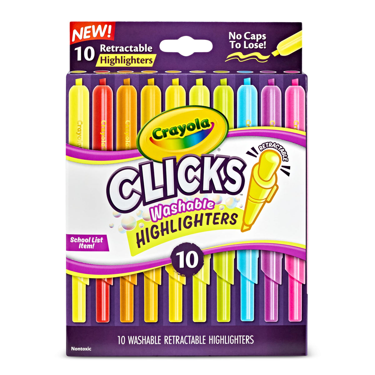 Crayola Clicks Retractable Tip Markers (10ct), Washable Cone Tip Art Marker Set, Cute Aesthetic School Supplies, Classroom Must Haves, Ages 8+