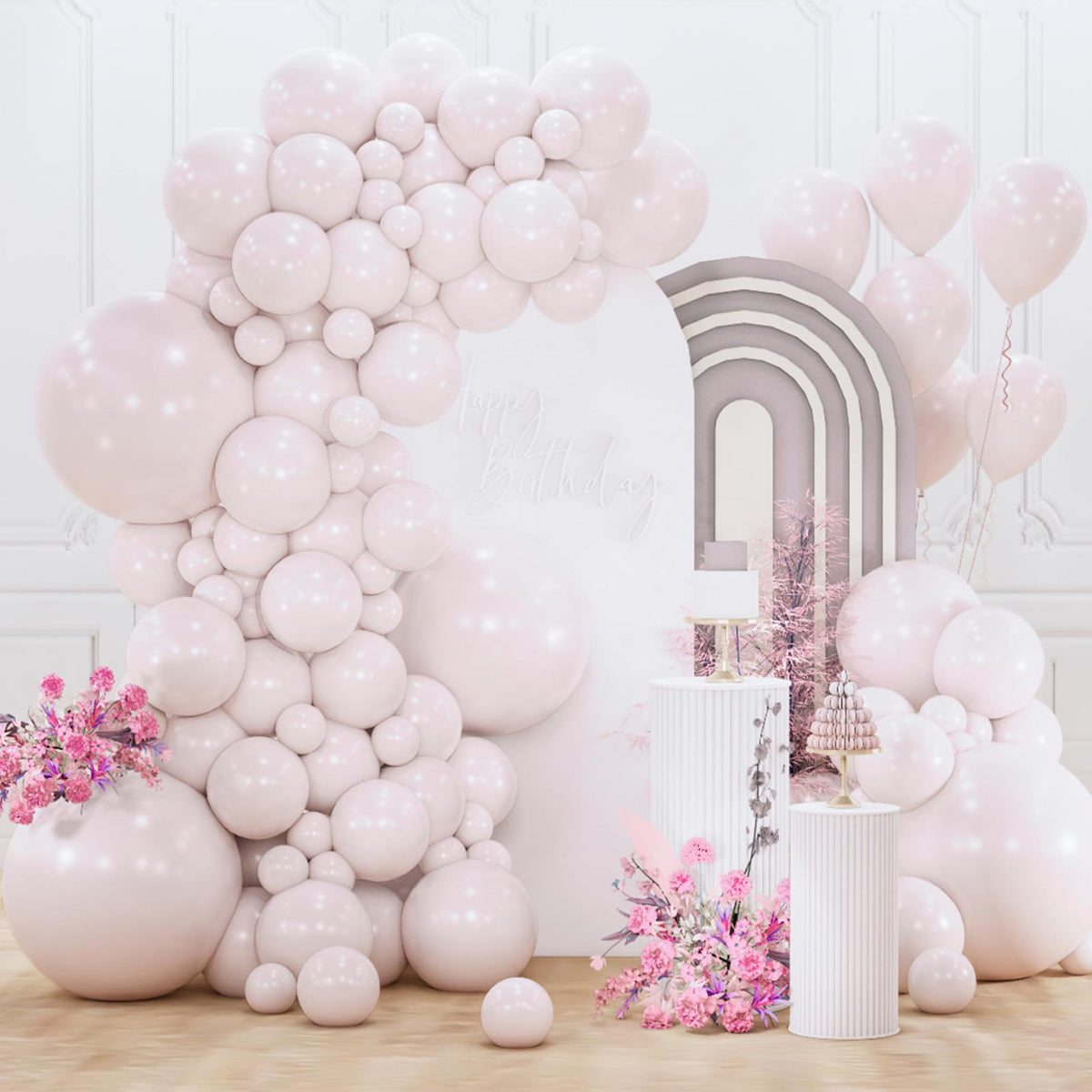 PartyWoo Baby Pink Balloons 152pcs Pastel Pale Light Pink Different Sizes