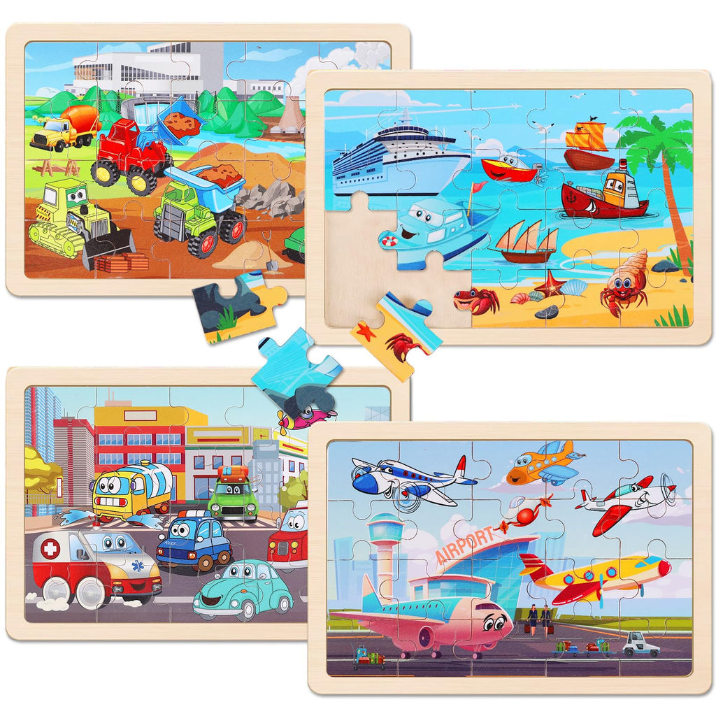 Wooden Puzzles Dinosaur Toys for Kids Ages 3-5, Set of 4 Packs with 20-Piece Wood Jigsaw Puzzles, Preschool Educational Brain Teaser Boards for Boys and Girls 3 4 5 6 Years Old