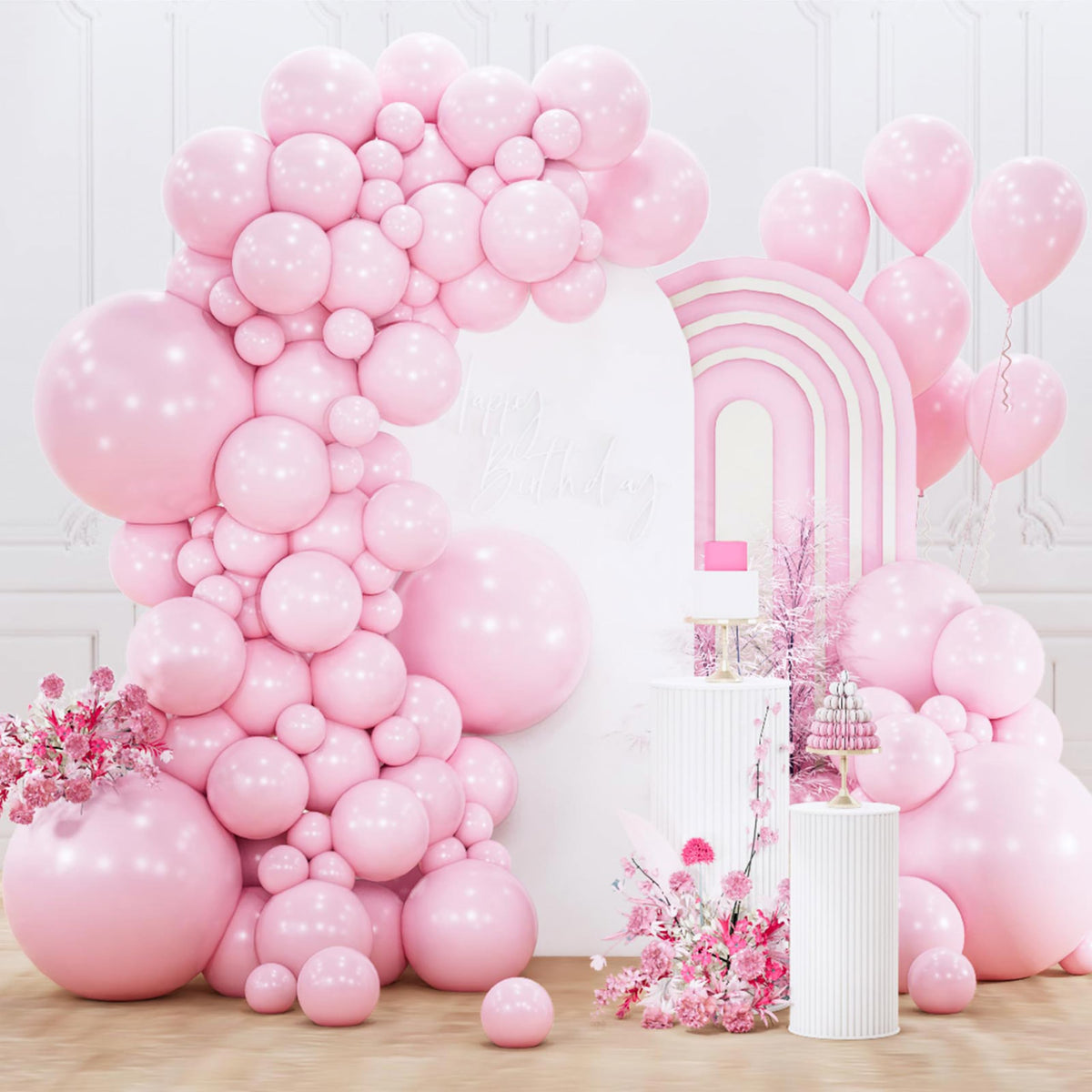 PartyWoo Baby Pink Balloons 152pcs Pastel Pale Light Pink Different Sizes