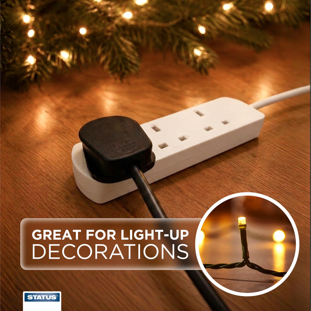 STATUS 4 Socket Extension Lead, 2m Black 13A Power Strip for Home or Office Use (S4W2MBL1PK4)