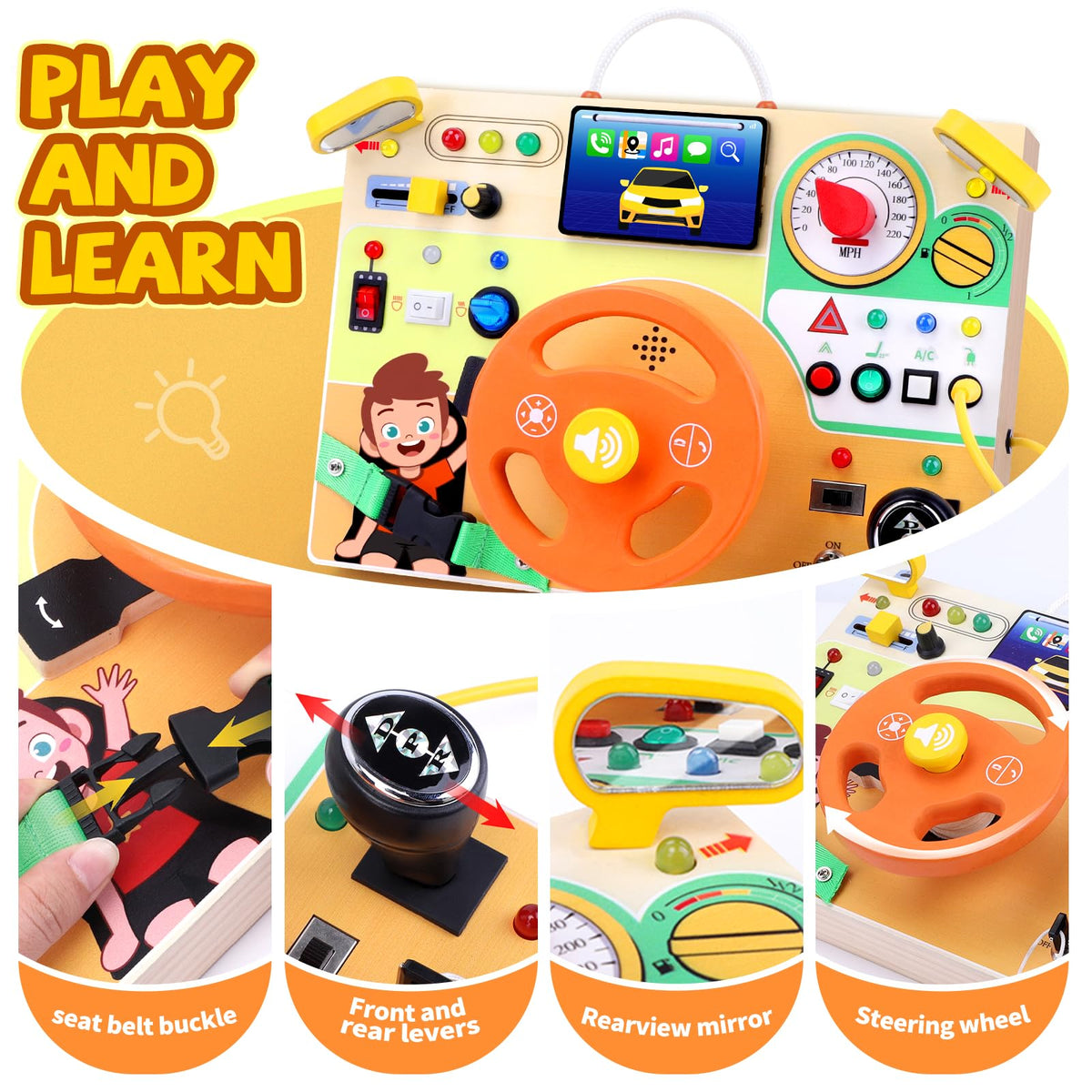 Grarain Busy Board for Toddlers - Montessori Educational Toy for 1-3 Year Old Boys & Girls | Travel-Friendly Sensory Learning Activity | Ideal for Kids with Autism(Busy Board v2)