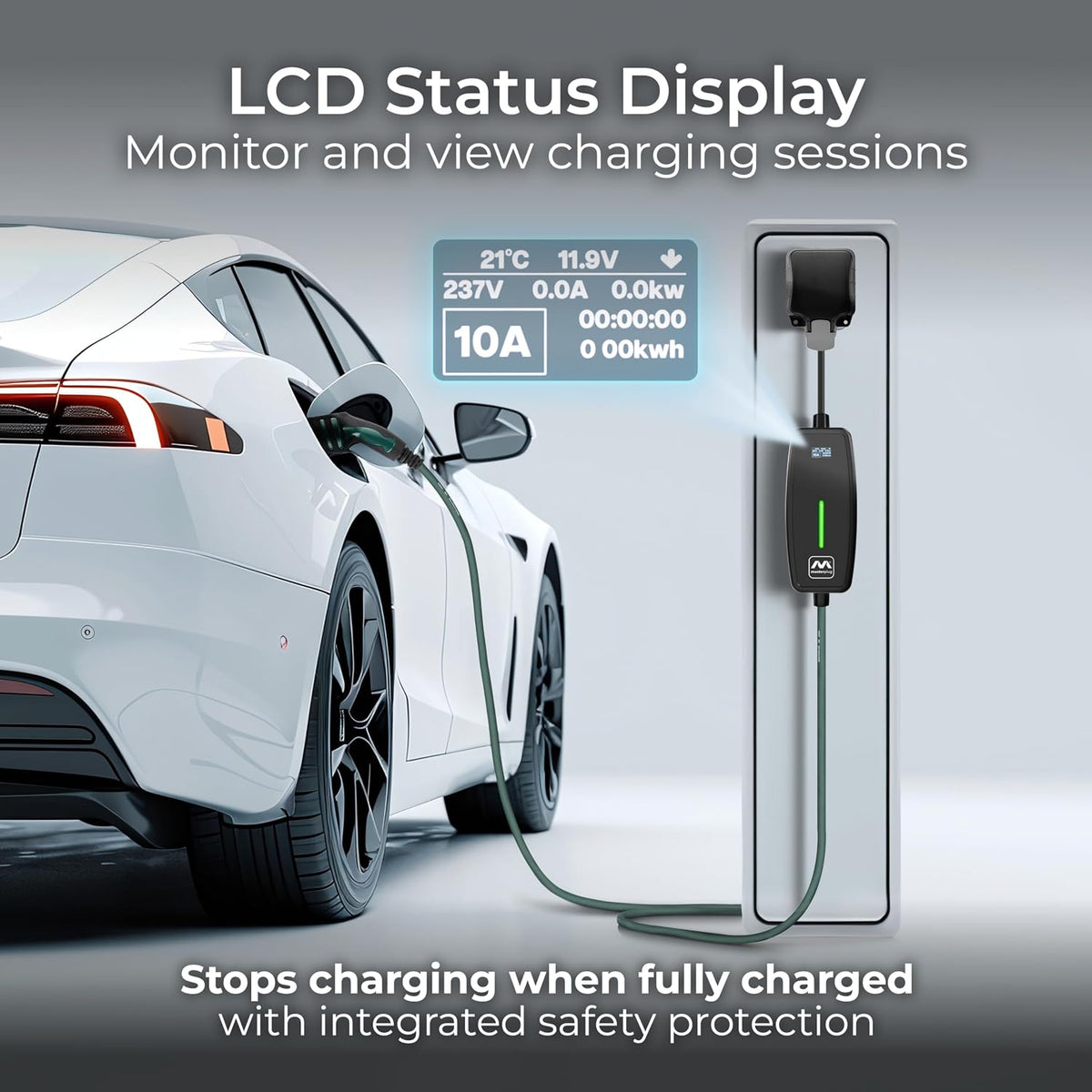 Masterplug EV Charging Cable for Electric and Hybrid Vehicles, 10 Metres, Mode 2, Delay Charging Function, 3 Pin UK Plug to Type 2 Car Charger, Language Options, 2.4kW, EVCM221010-MP2
