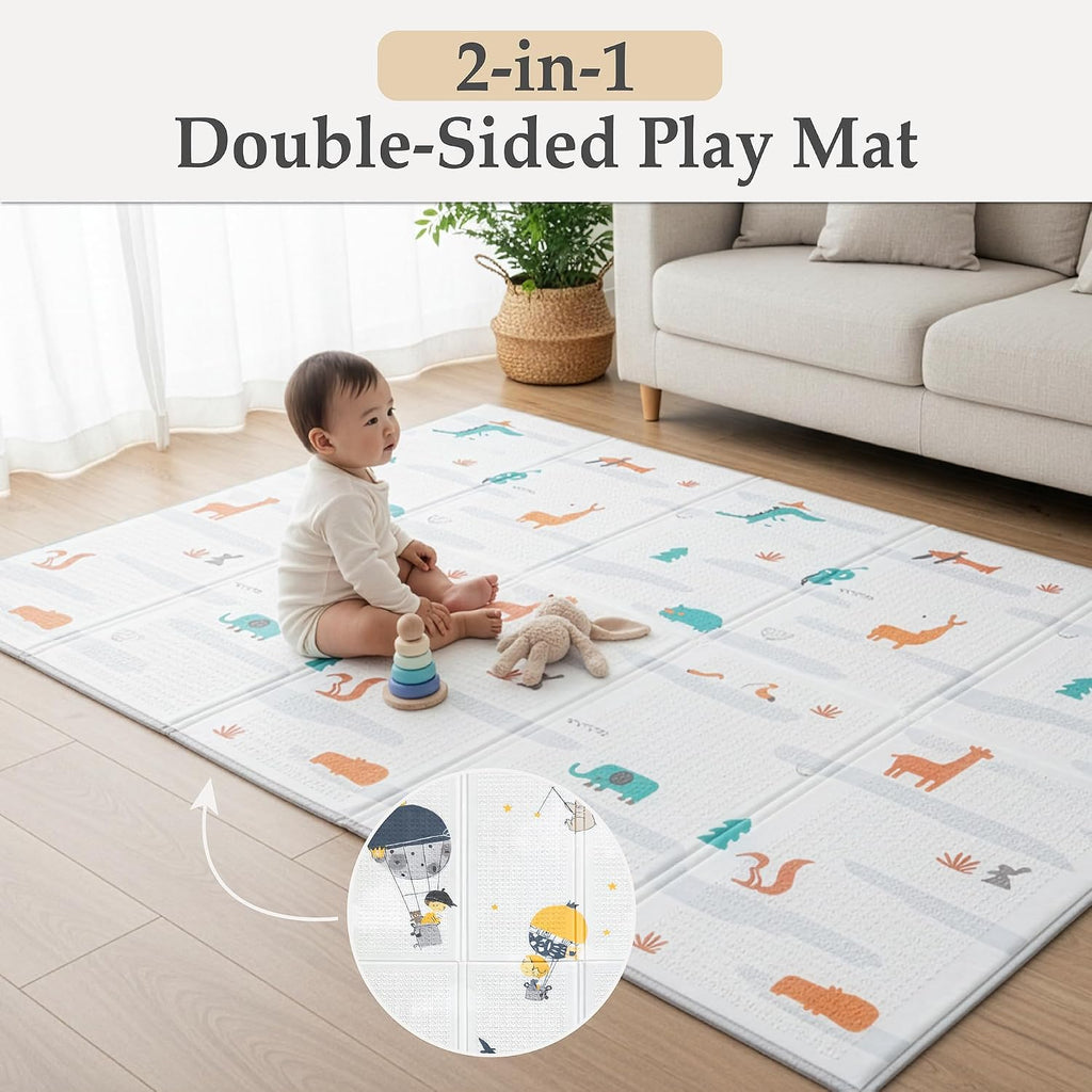 Foldable Play Mat – Large Reversible Baby Play Mat 180x150 cm | Waterproof XPE Foam Baby Playmat & Crawling Mat for Newborn to Toddler | Tummy Time & Baby Mats for Floor Play