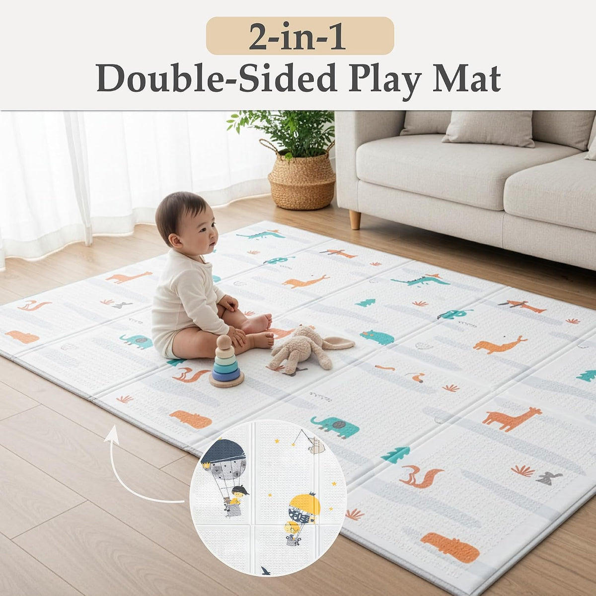 Foldable Play Mat – Large Reversible Baby Play Mat 180x150 cm | Waterproof XPE Foam Baby Playmat & Crawling Mat for Newborn to Toddler | Tummy Time & Baby Mats for Floor Play