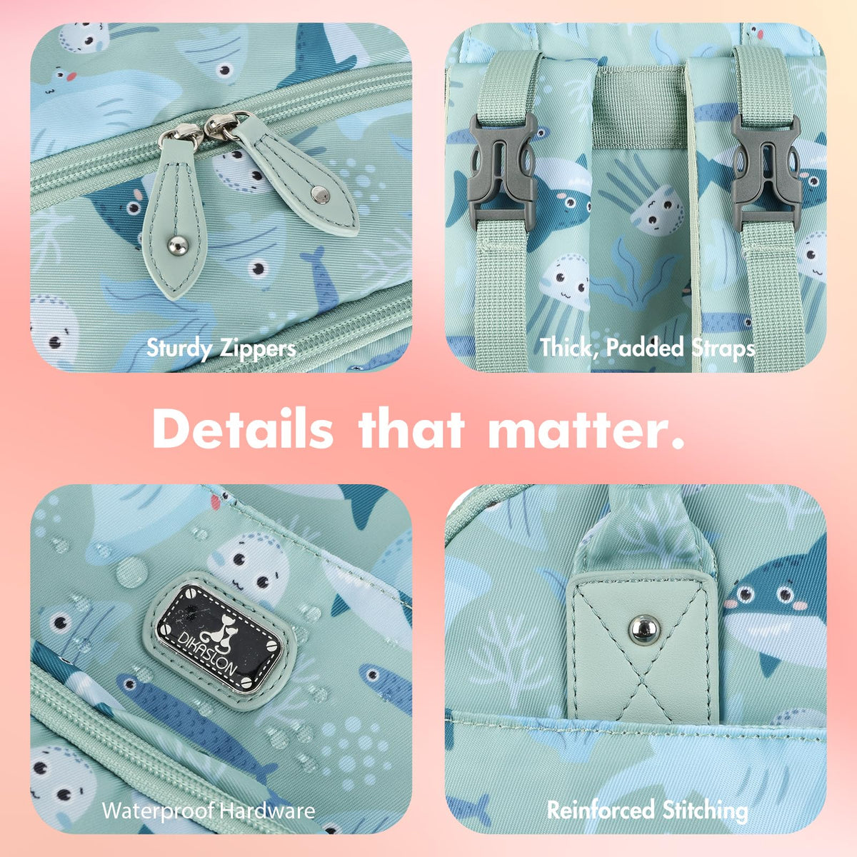 Dikaslon Baby Changing Bag Backpack, Large Nappy Back Pack Multifunction Baby Bags with Portable Changing Mat, Pacifier Holder, and Stroller Straps, for Mom and Dad