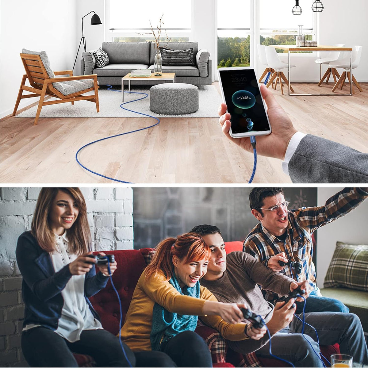 Long Micro USB Cable 10ft Android Charger Cable Durable Fast Phone Charger Cord Android Charging Cable for Samsung Galaxy S7 S6 S7 Edge S5 S2 J7 J7V J5 Note 5 4 LG G4 HTC PS4 Camera MP3(blue)